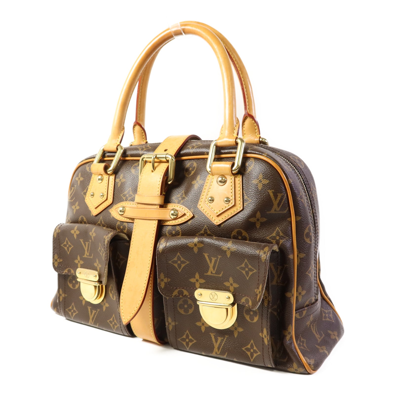 LOUIS VUITTON Monogram Manhattan GM金扣手挽袋棕色