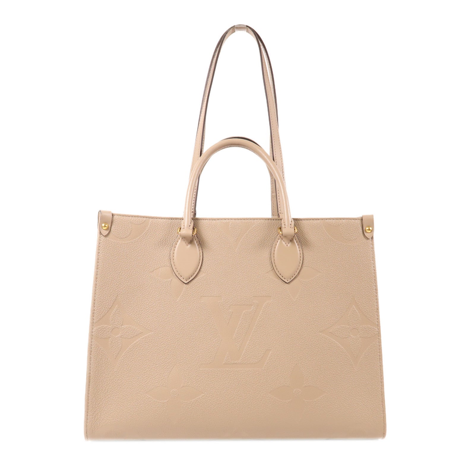 LOUIS VUITTON Monogram Empreinte OnTheGo MM金扣手挽肩背兩用袋米色
