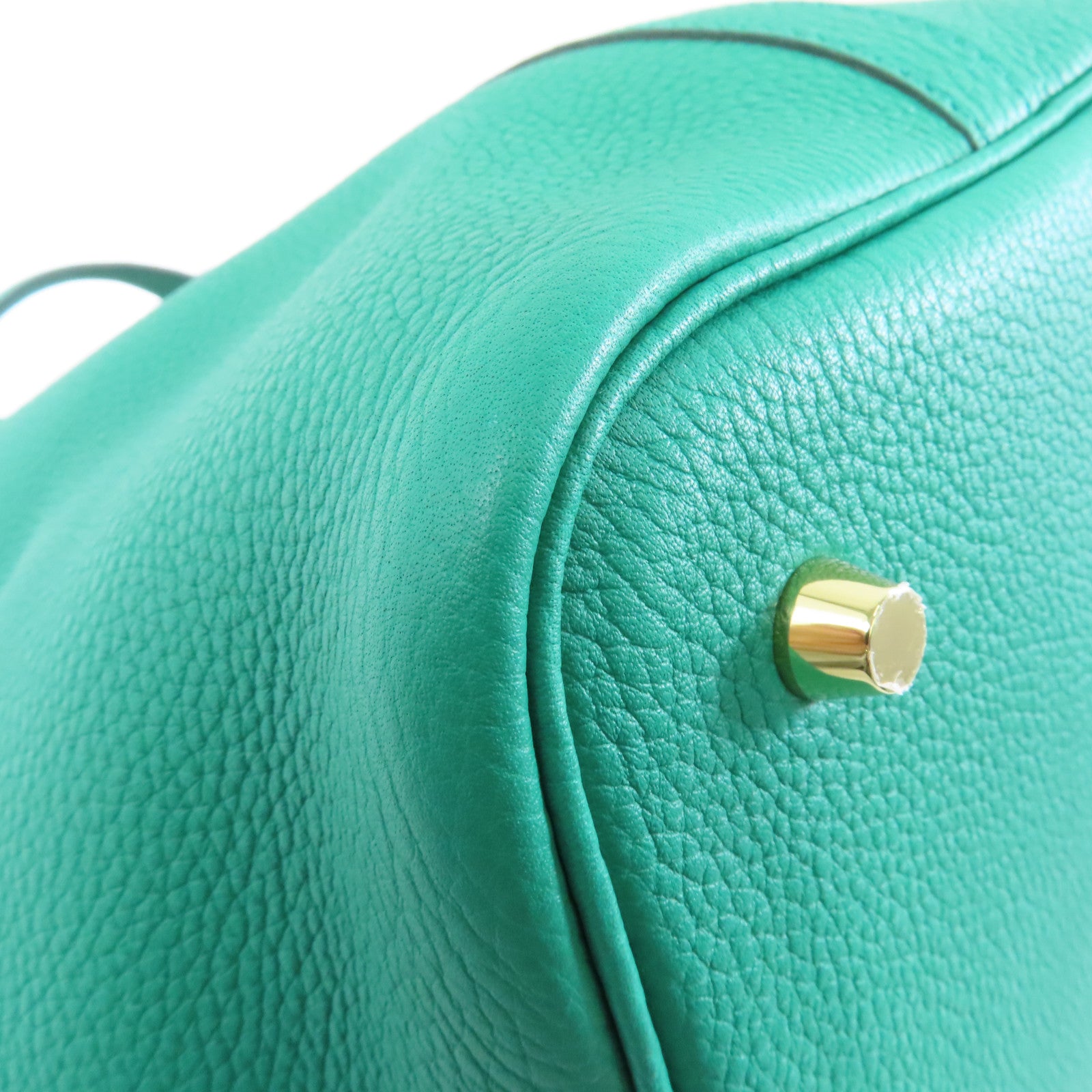 HERMES Clemence皮革Picotin MM金扣手挽袋Vert jade/綠色