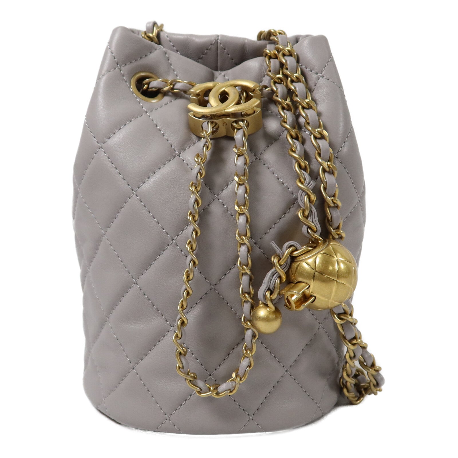 CHANEL 羊皮皮革Pearl Crush Bucket Bag鏈帶肩背袋