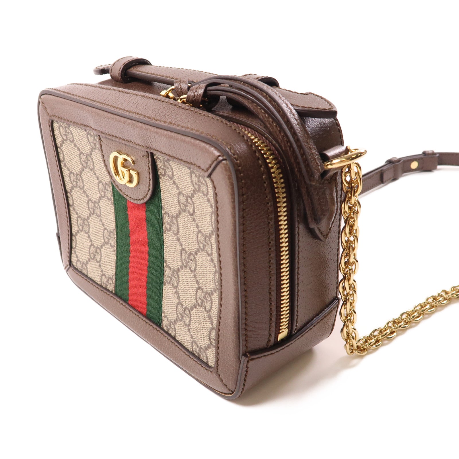GUCCI 塗層帆布Ophidia GG Mini Supreme金扣鏈帶肩背袋啡色