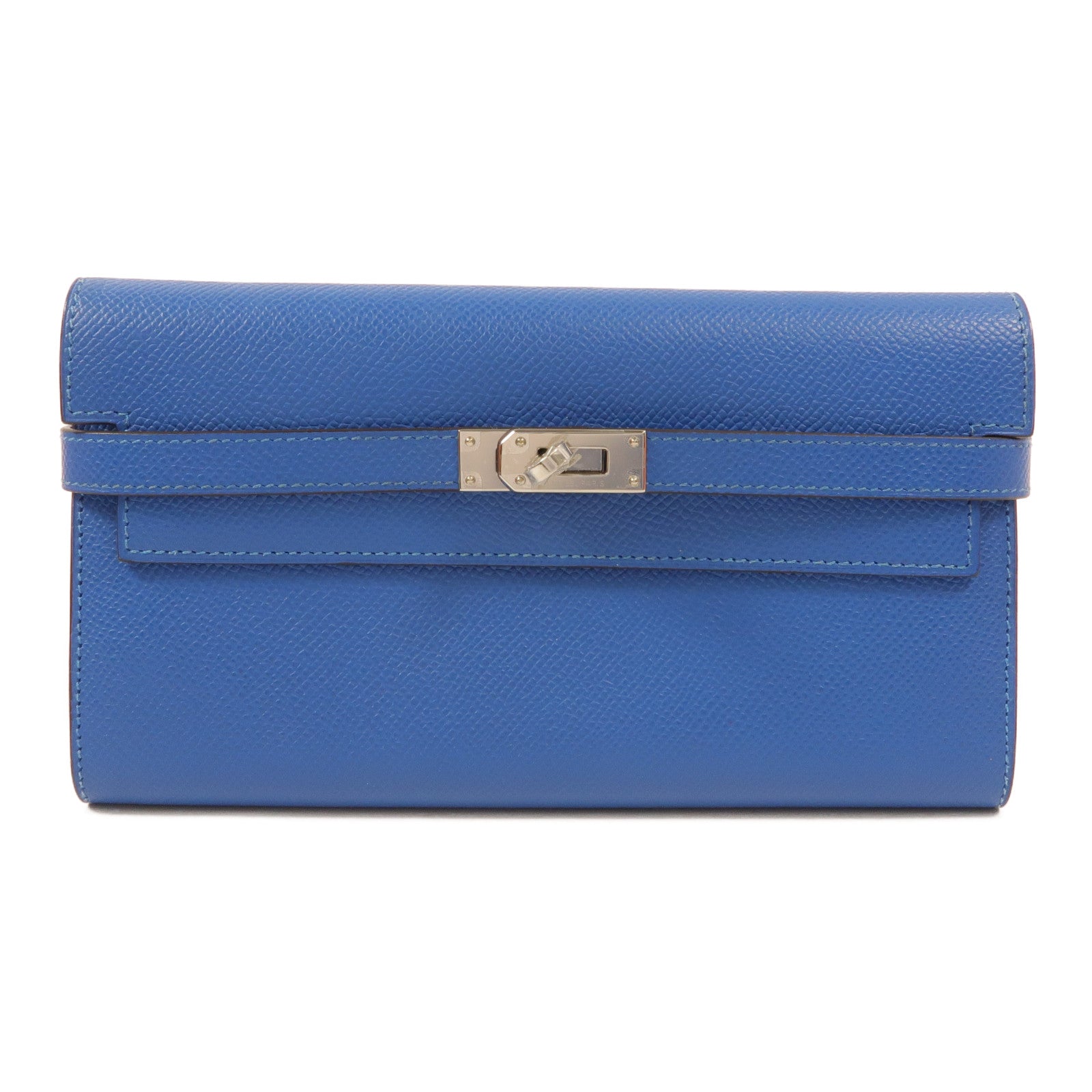 HERMES Epsom皮革Kelly Wallet長錢包Bleu Izmir