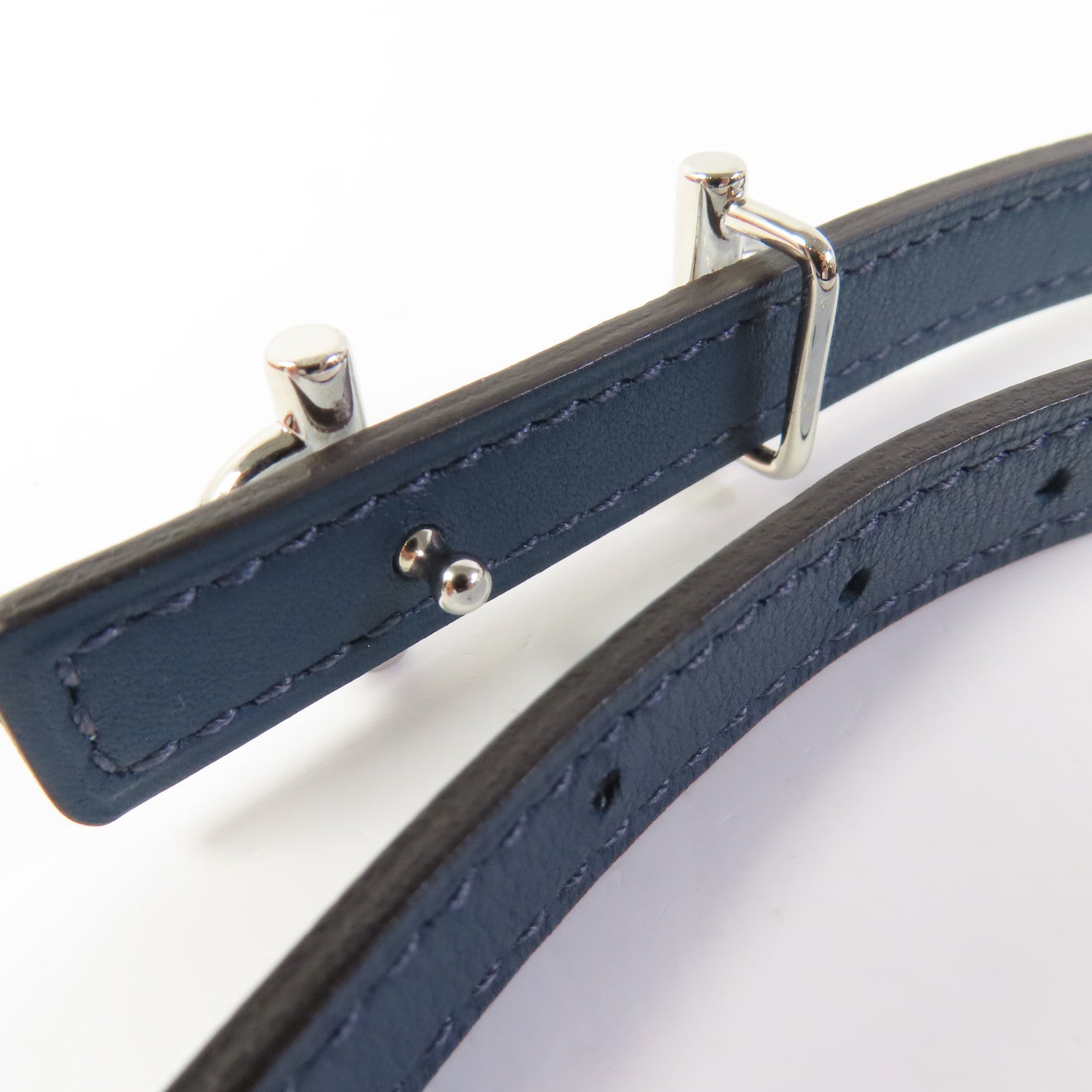 HERMES PHW Gamma Buckle Reversible 80cm Belt Epsom Leather Blue Brume