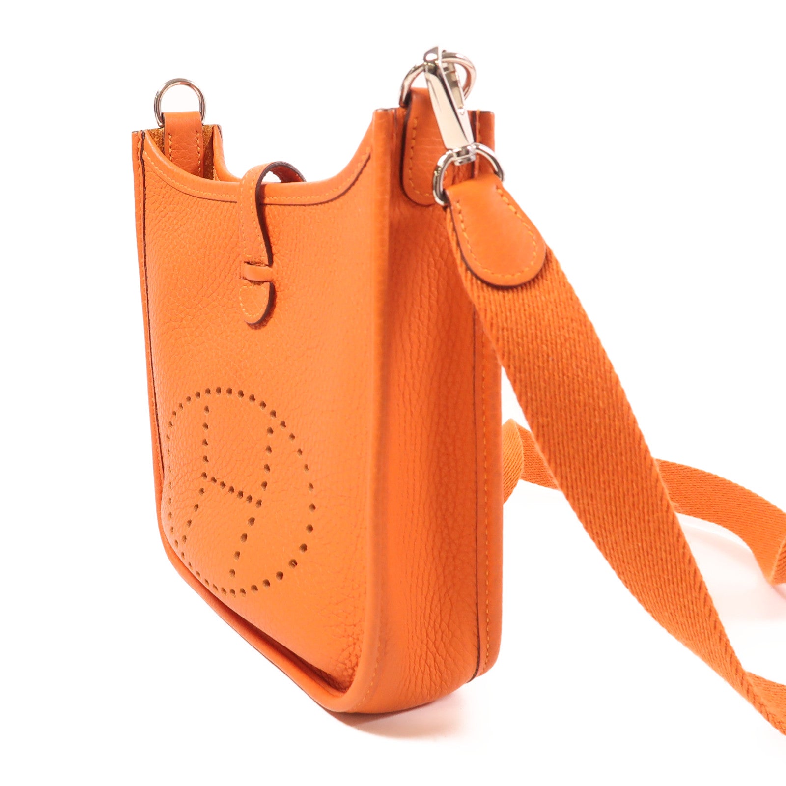 HERMES Clemence皮革Evelyne TPM銀扣肩背袋Orange