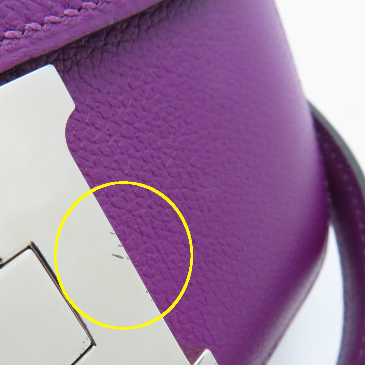 HERMES Evercolour Leather Constance Mini Silver Buckle Shoulder Bag Anemone Purple