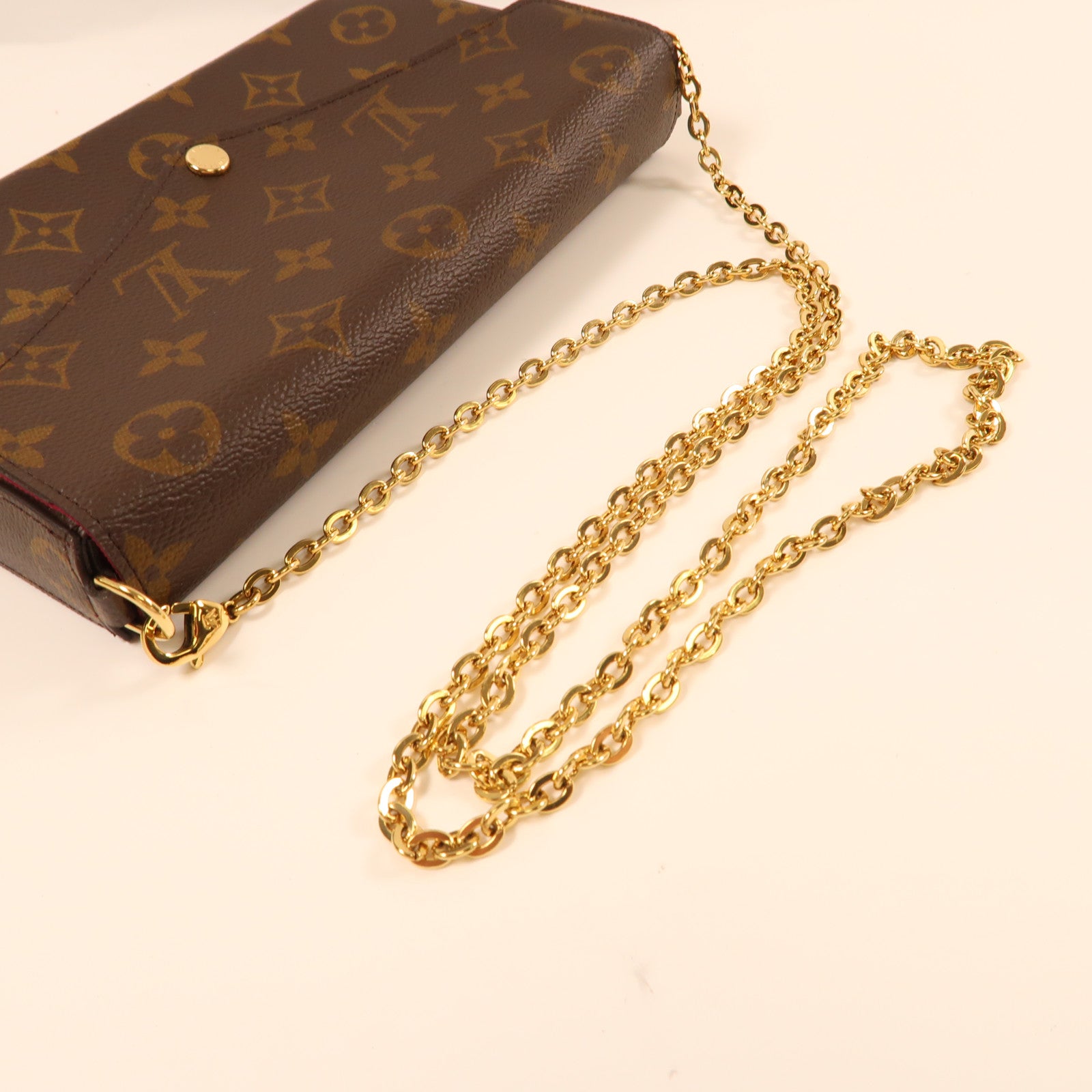 LOUIS VUITTON Monogram Pochette Felicie金扣鏈帶肩背袋啡色