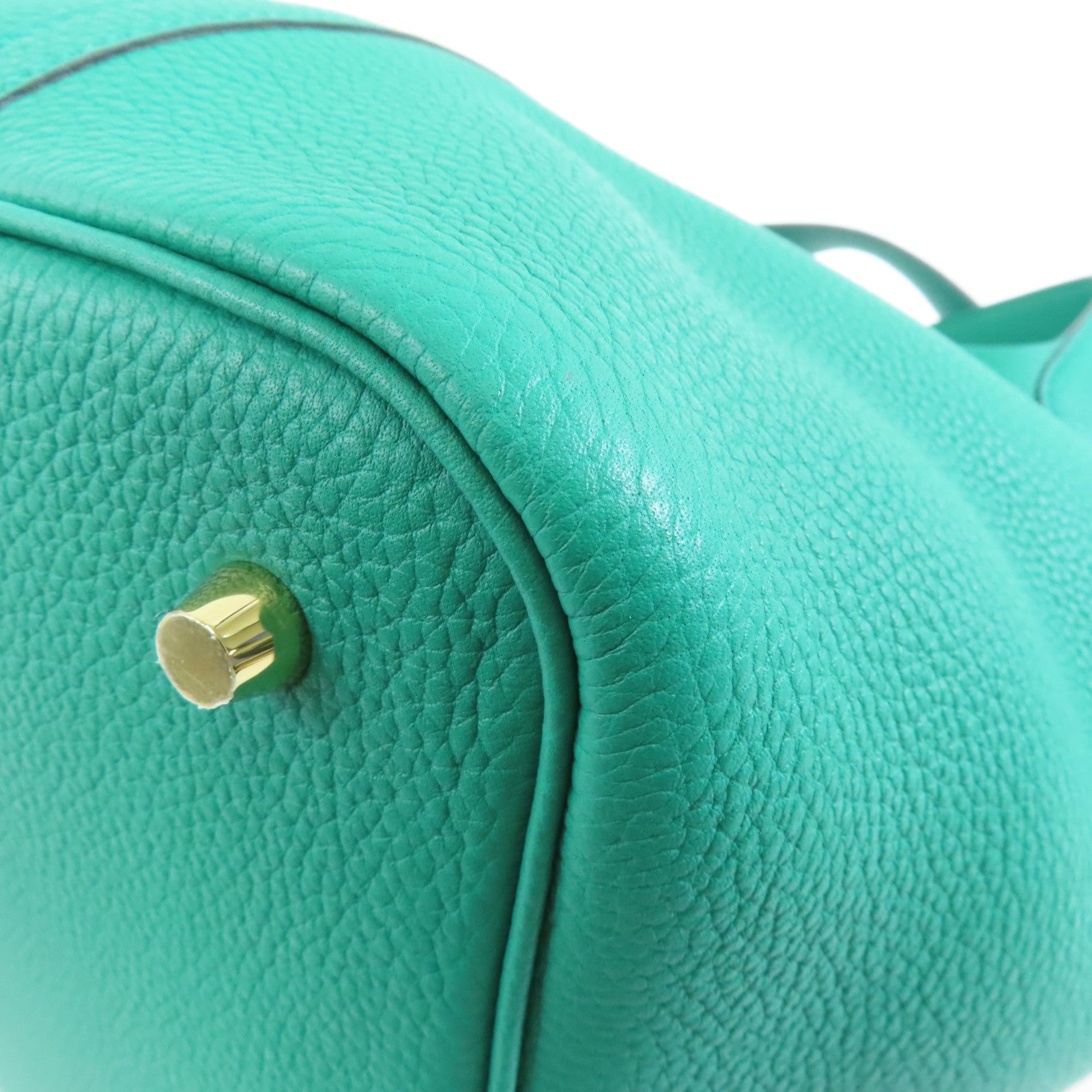 HERMES Clemence皮革Picotin MM金扣手挽袋Vert jade/綠色