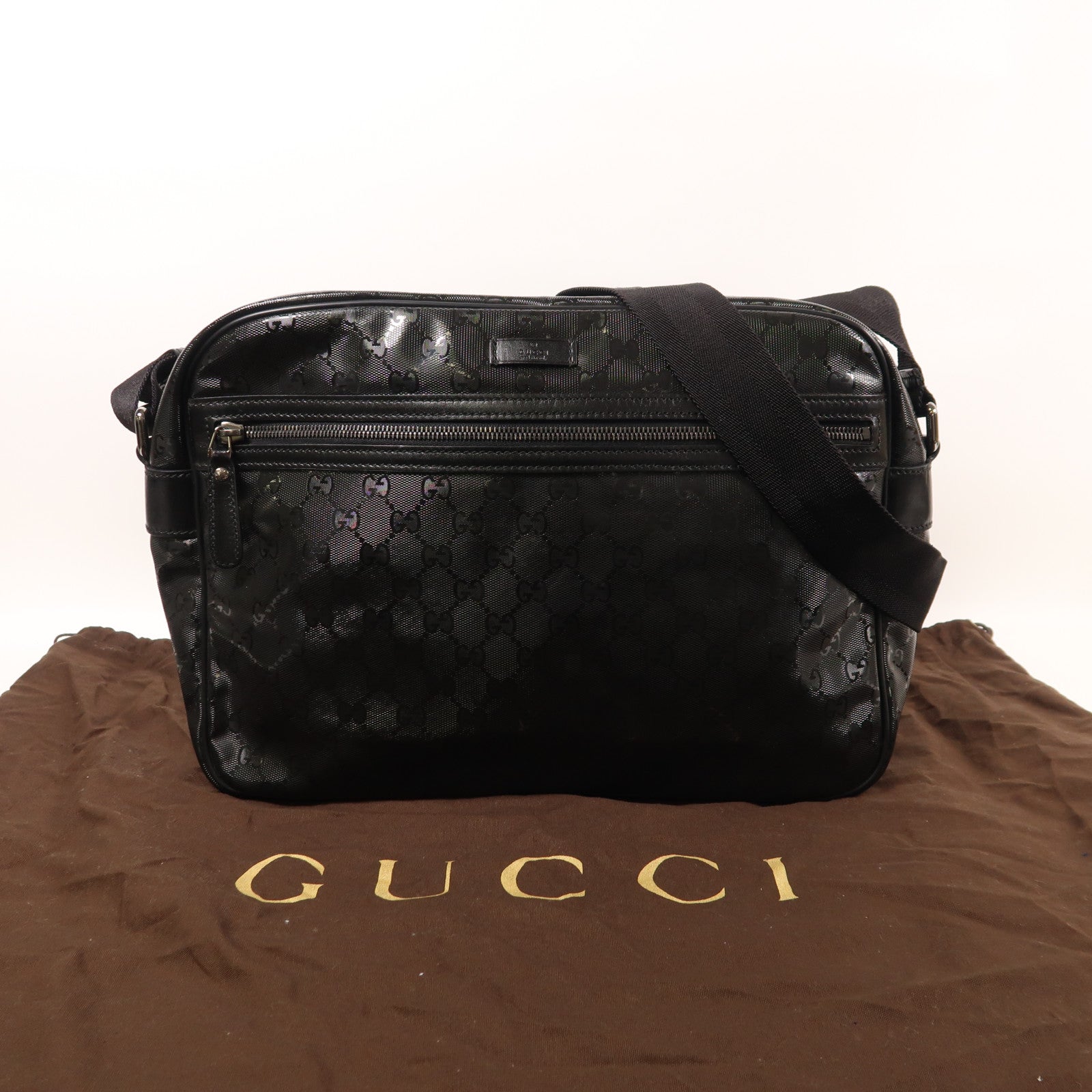 GUCCI 塗層帆布Shoulder Bag銀扣肩背袋