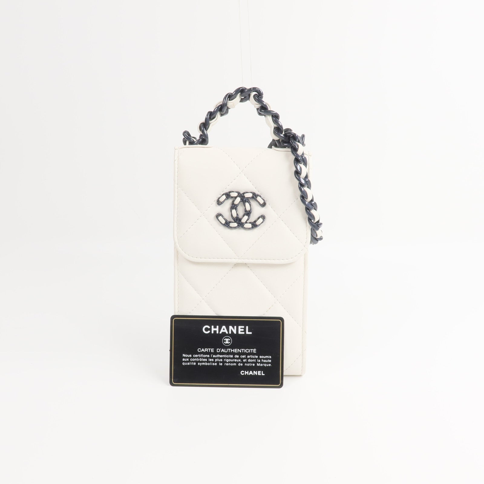 CHANEL 羊皮皮革19 Phone Holder with Chain鏈帶手挽肩背兩用袋