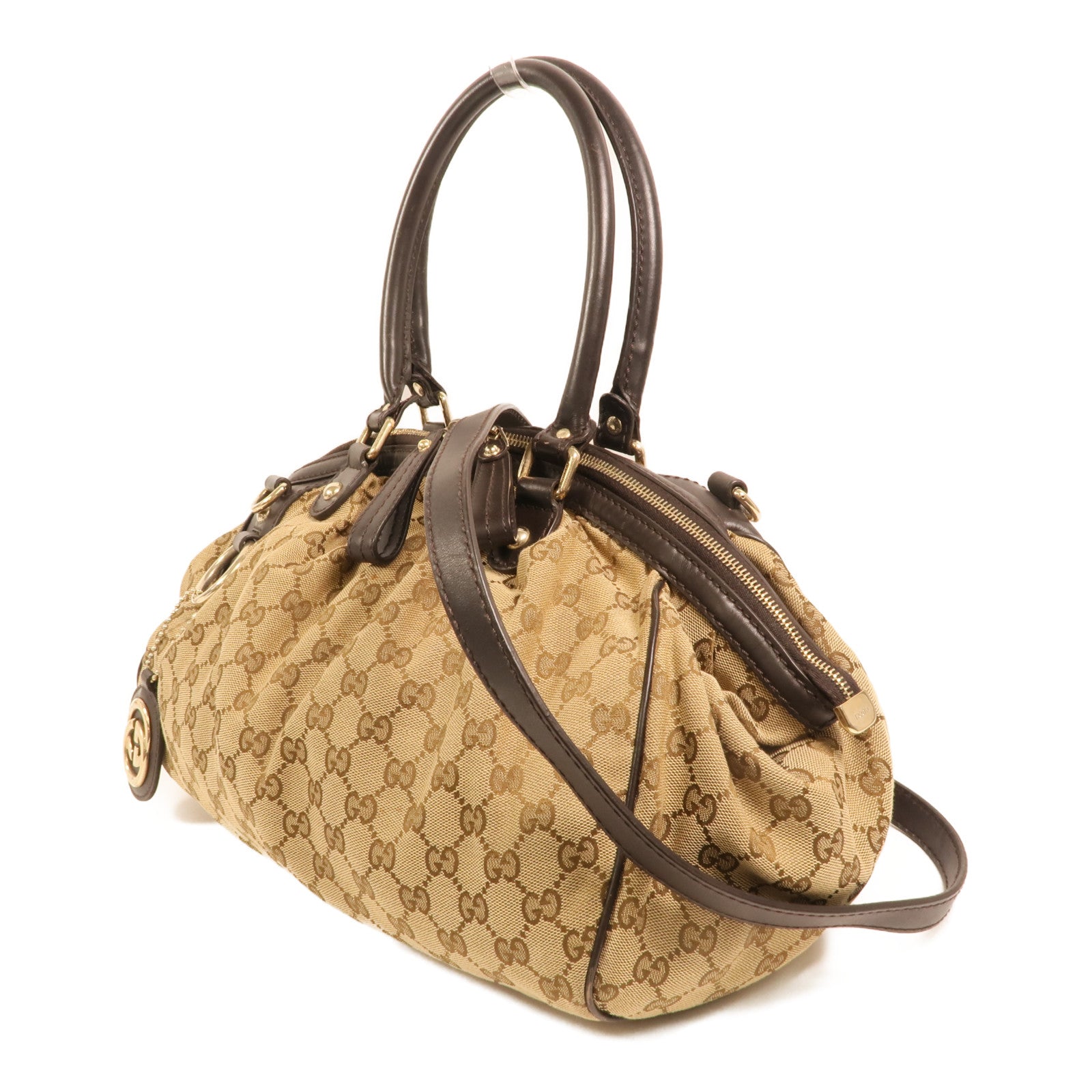 GUCCI 帆布GG Sukey金扣手挽肩背兩用袋
