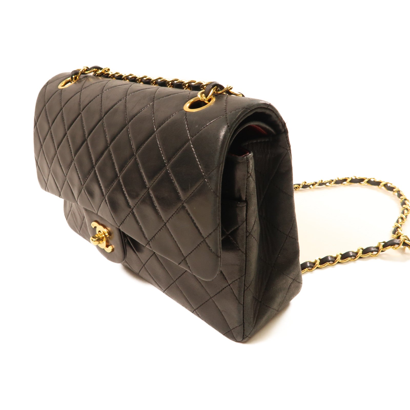 CHANEL 牛皮皮革Chain Shoulder金扣鏈帶肩背袋黑色