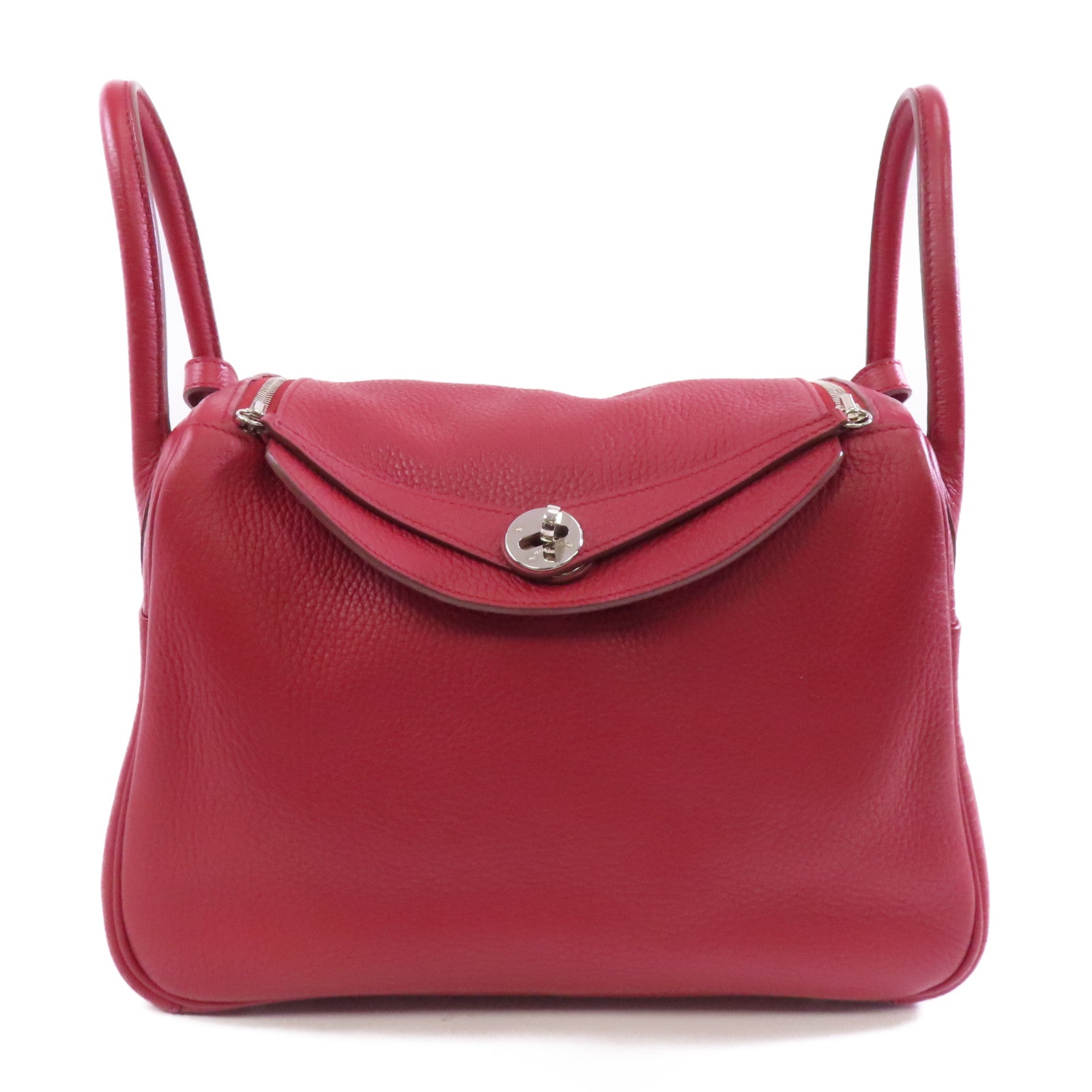 HERMES Clemence皮革Lindy 30銀扣手挽肩背兩用袋紅色/Rouge casaque