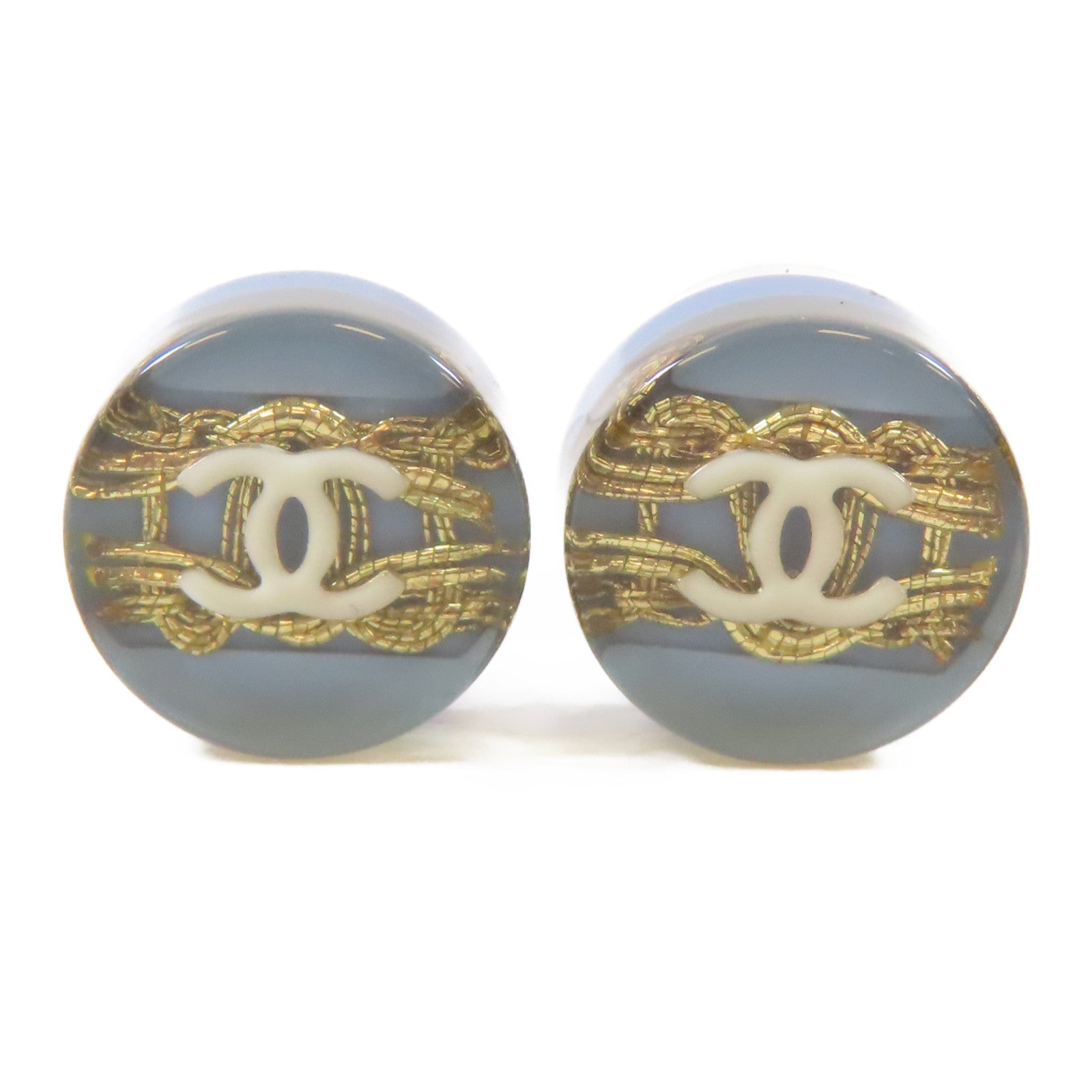 CHANEL PVC/金屬Pierced Earrings耳環金色/藍色/白色