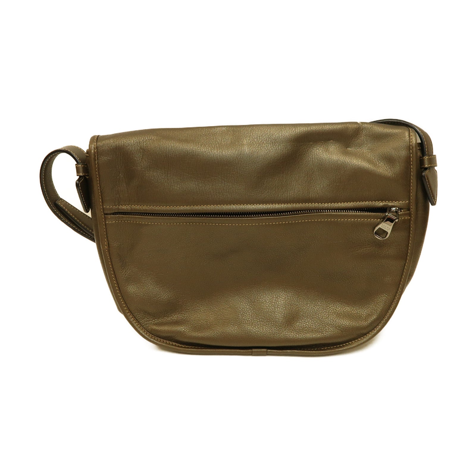 LOEWE 皮革Shoulder Bag銀扣肩背袋啡色