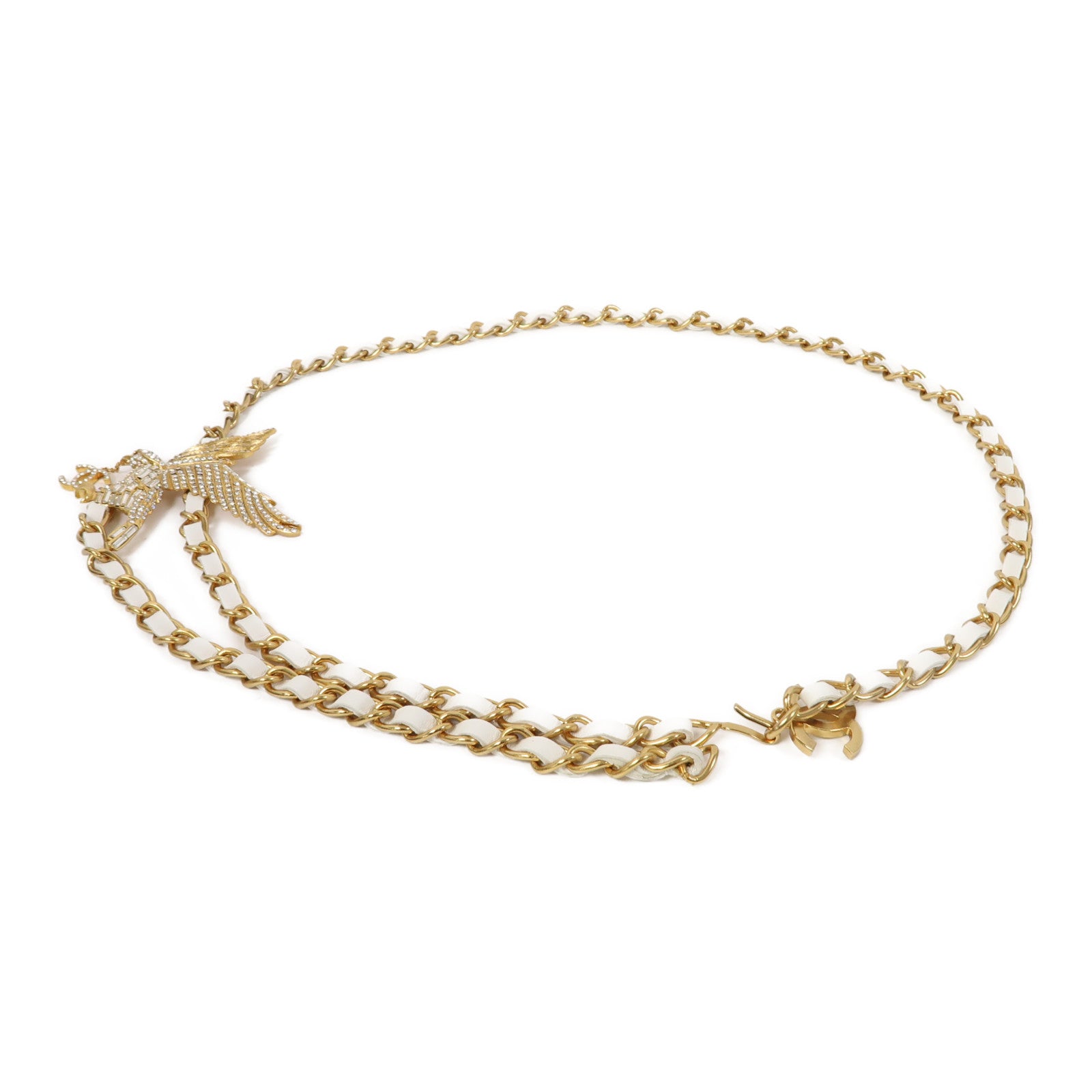 CHANEL 金屬Chain Belt皮帶白色/金色