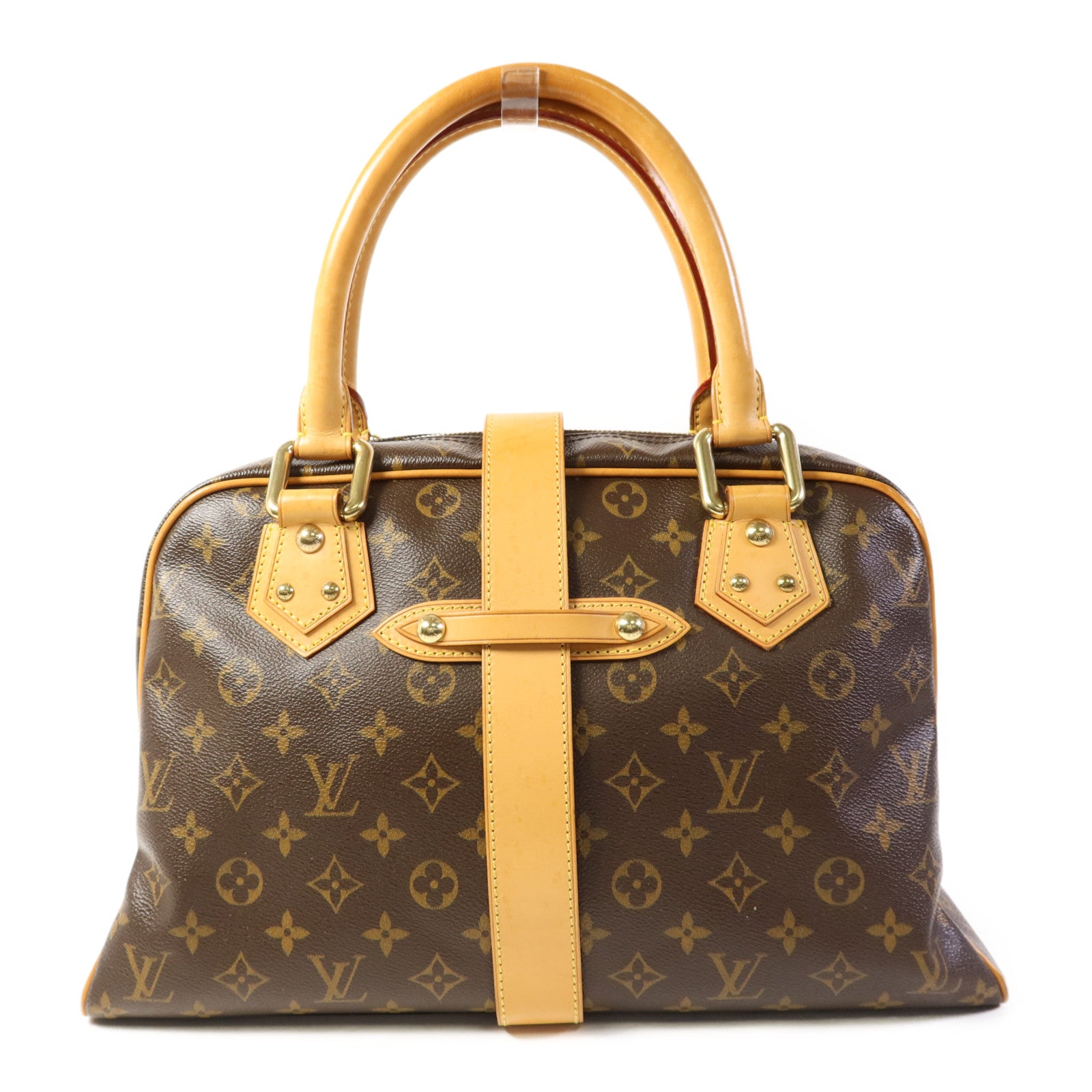 LOUIS VUITTON Monogram Manhattan GM金扣手挽袋棕色