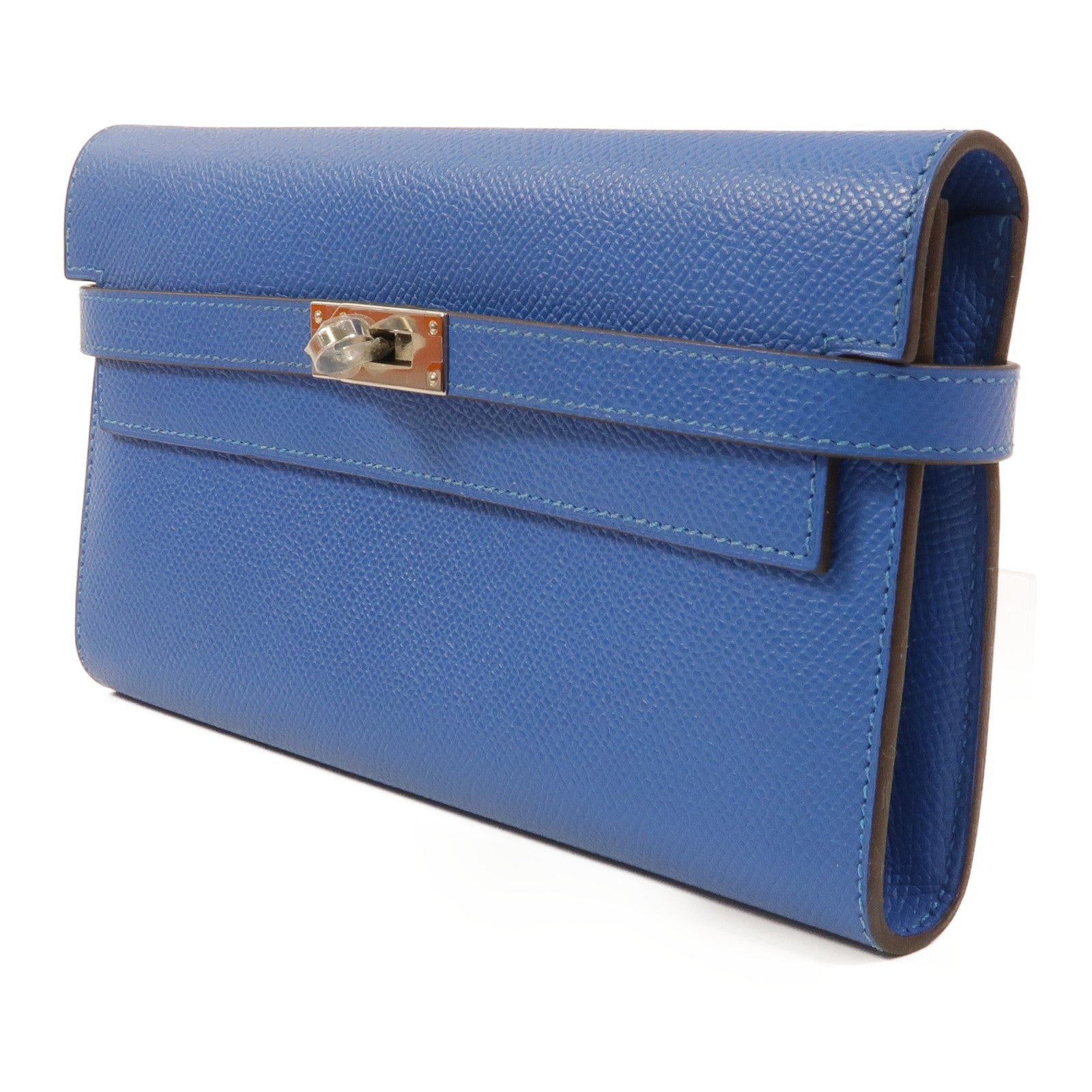 HERMES Epsom皮革Kelly Wallet長錢包Bleu Izmir