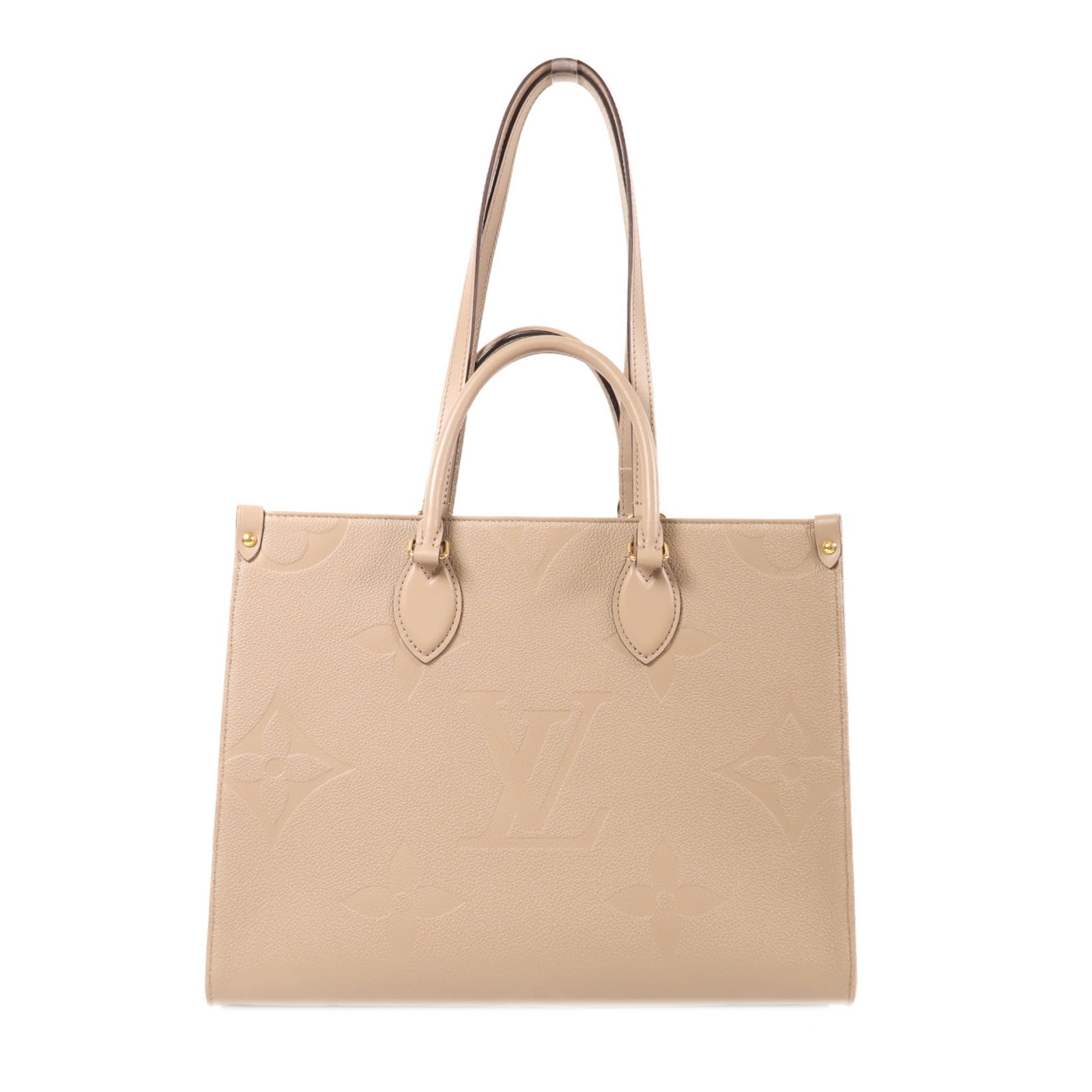 LOUIS VUITTON Monogram Empreinte OnTheGo MM金扣手挽肩背兩用袋米色