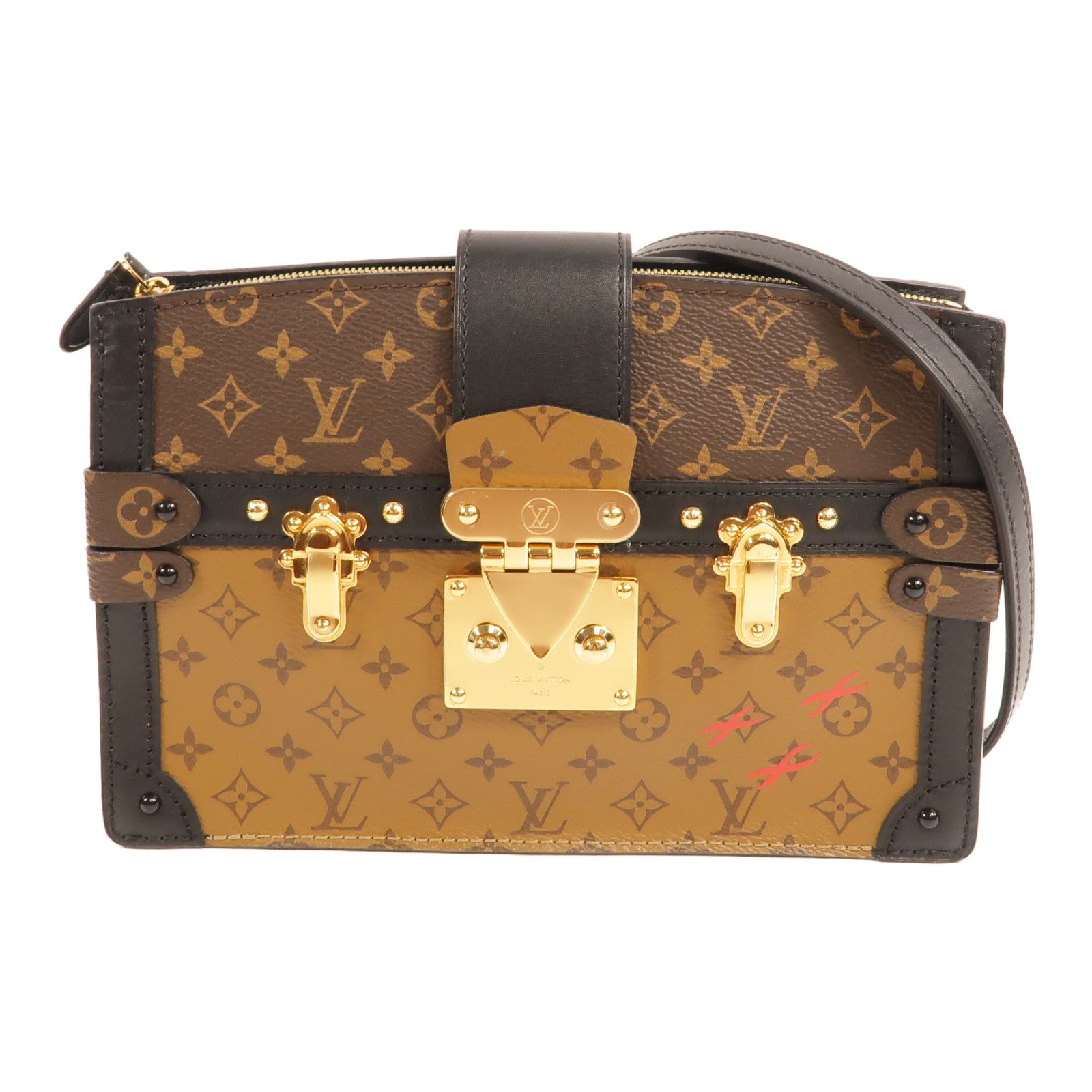 LOUIS VUITTON Monogram Reverse Trunk Clutch金扣肩背袋棕色