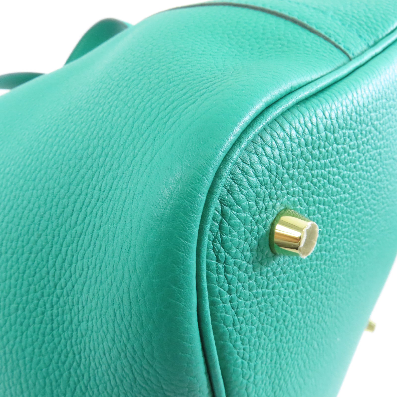 HERMES Clemence皮革Picotin MM金扣手挽袋Vert jade/綠色