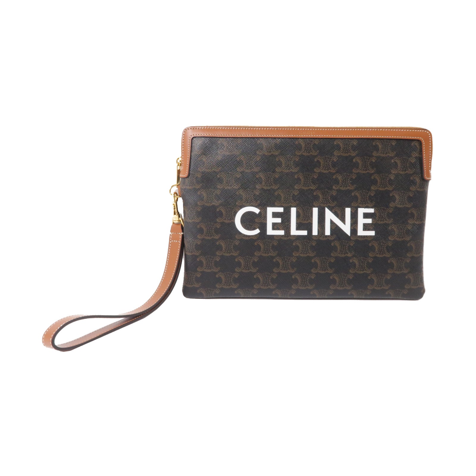 CELINE 牛皮皮革Small Pouch金扣手拿包啡色