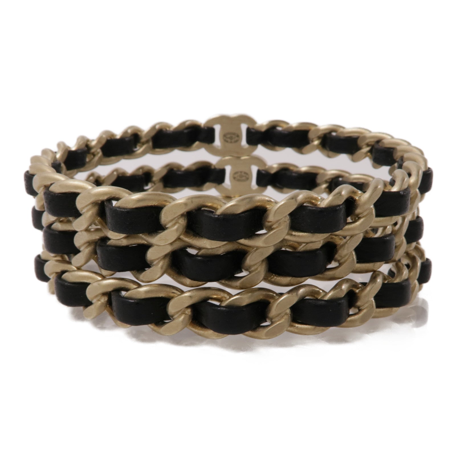 CHANEL 皮革/金屬Bracelets 3in1手鐲