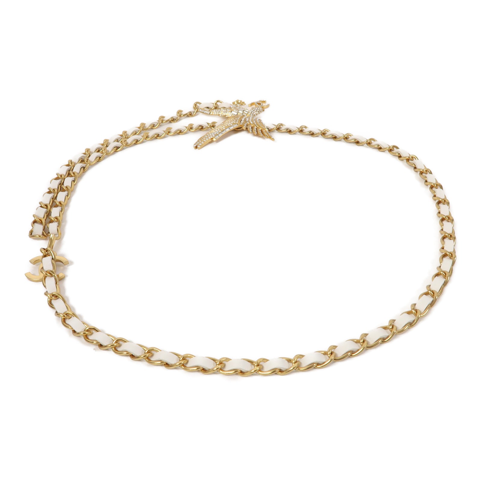 CHANEL 金屬Chain Belt皮帶白色/金色