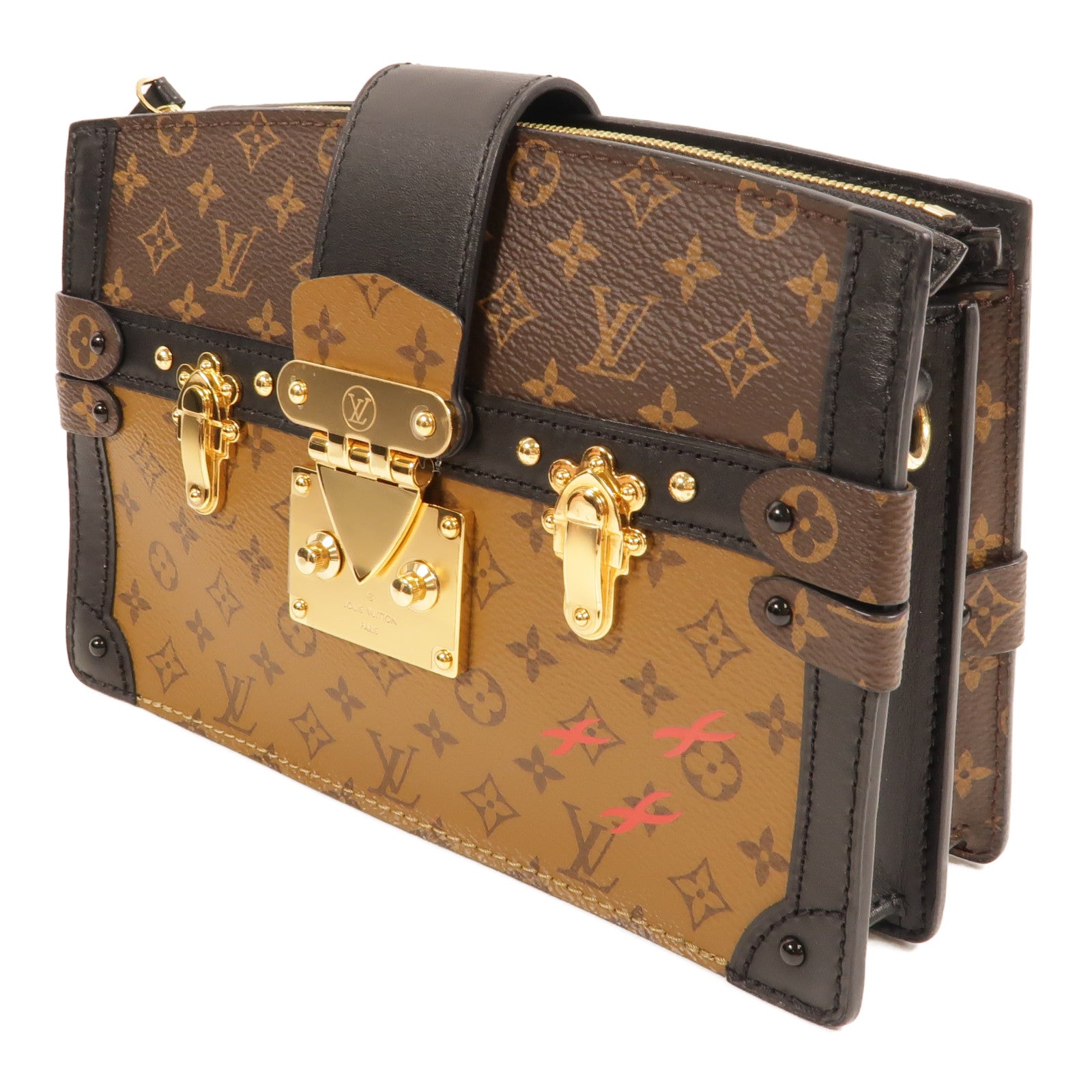 LOUIS VUITTON Monogram Reverse Trunk Clutch金扣肩背袋棕色