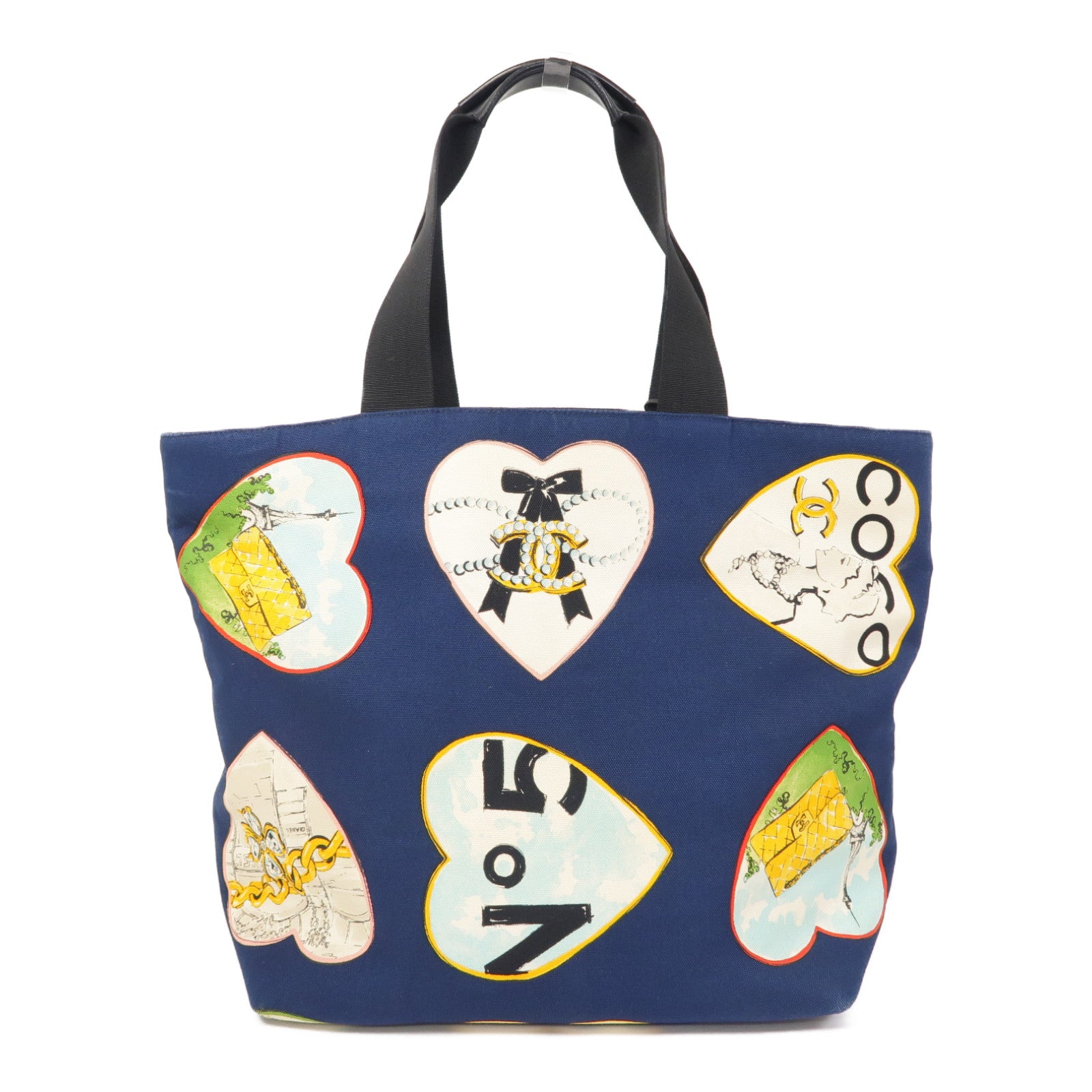 CHANEL 帆布Tote Bag銀扣肩背袋藍色