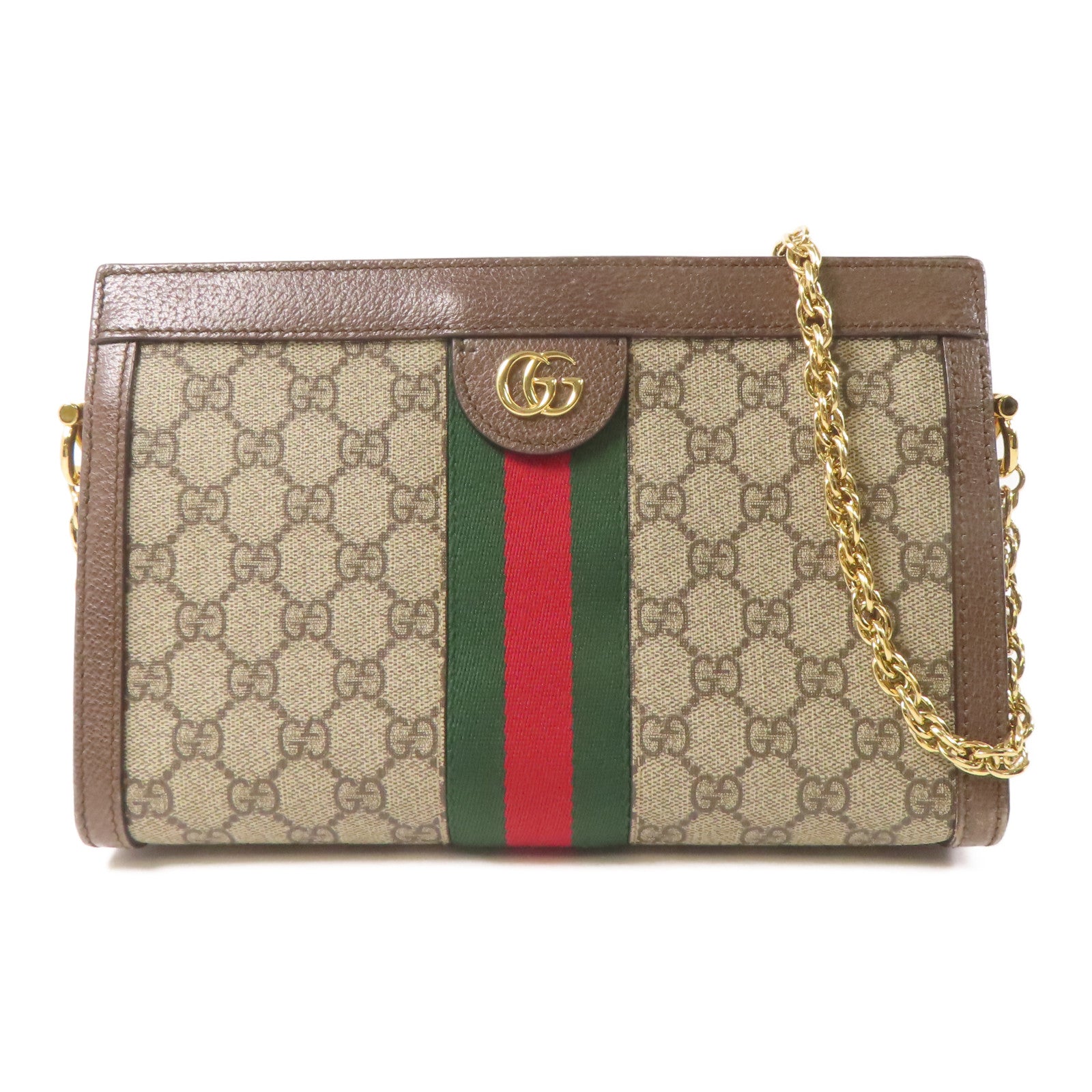 GUCCI 塗層帆布Ophidia Small Shoulder Bag金扣鏈帶肩背袋啡色