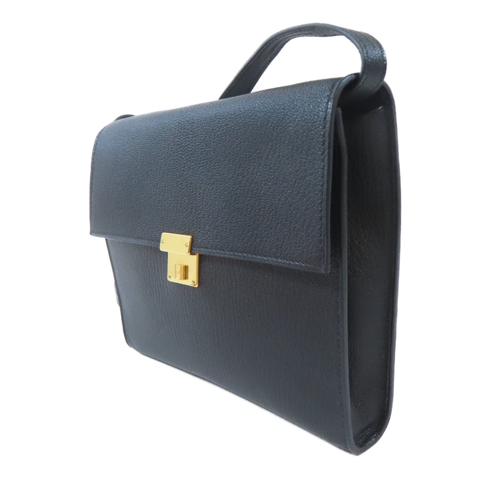 HERMES Chevre皮革Clic 16金扣肩背袋Noir黑色