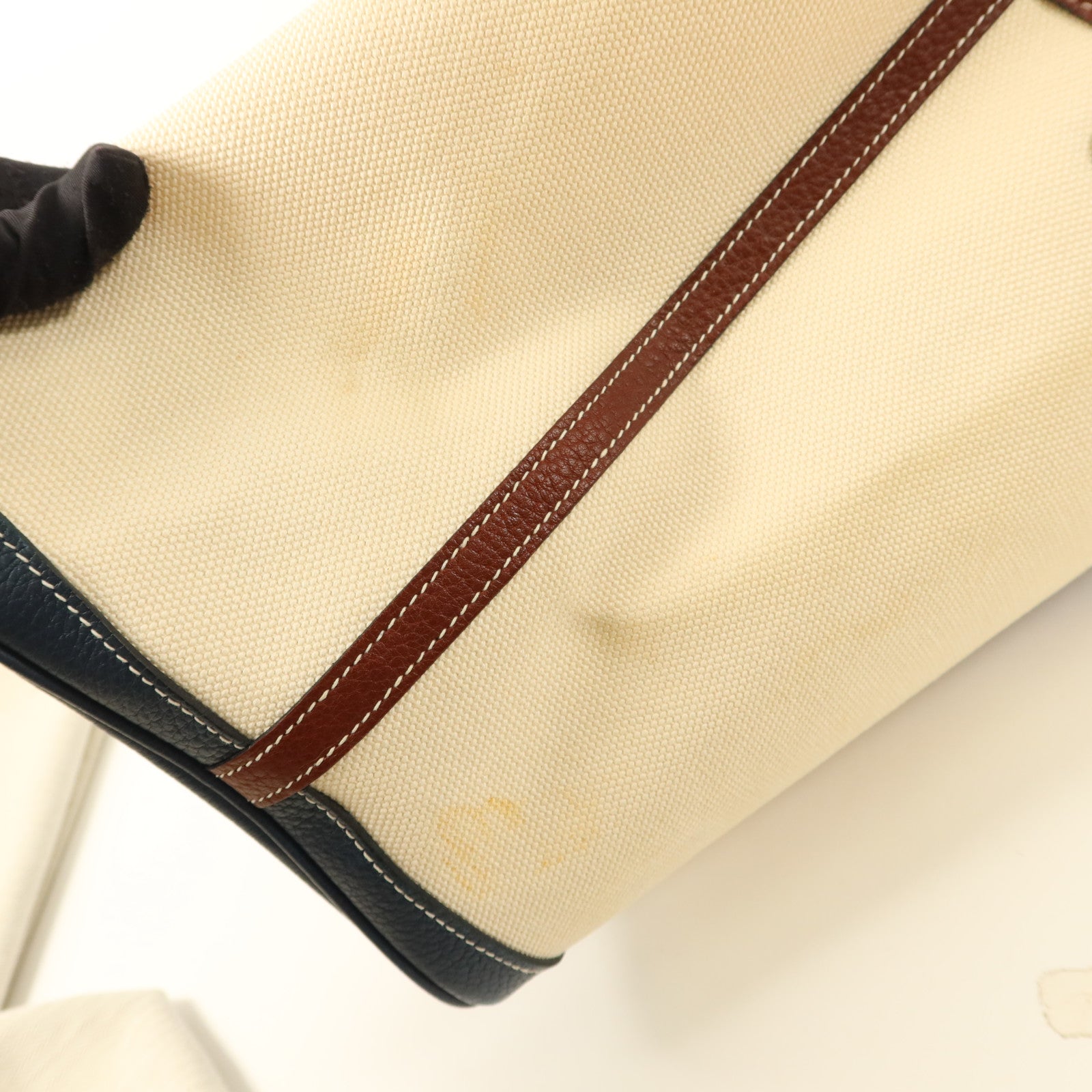 HERMES 帆布Garden Party PM銀扣手挽袋Blanc