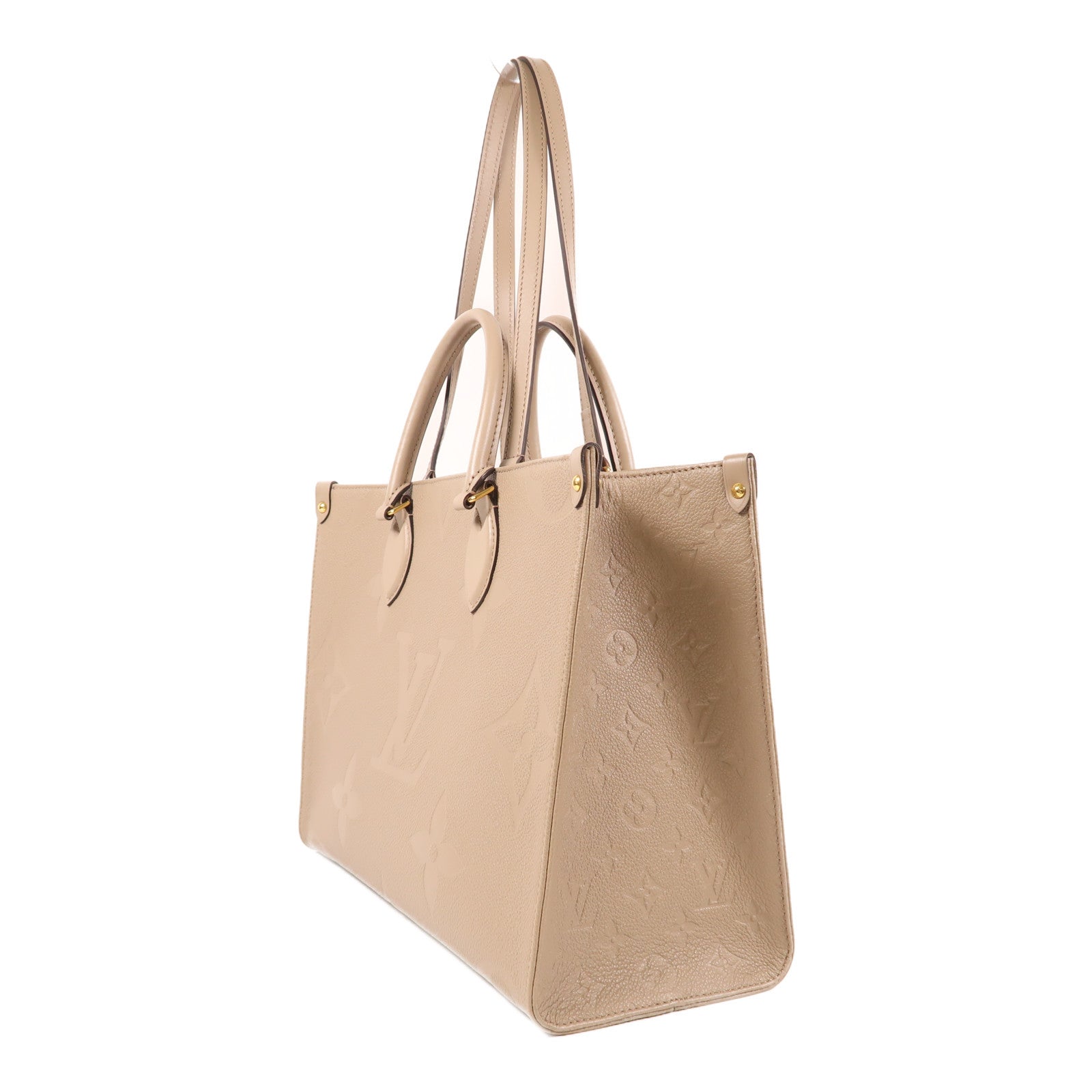 LOUIS VUITTON Monogram Empreinte OnTheGo MM金扣手挽肩背兩用袋米色