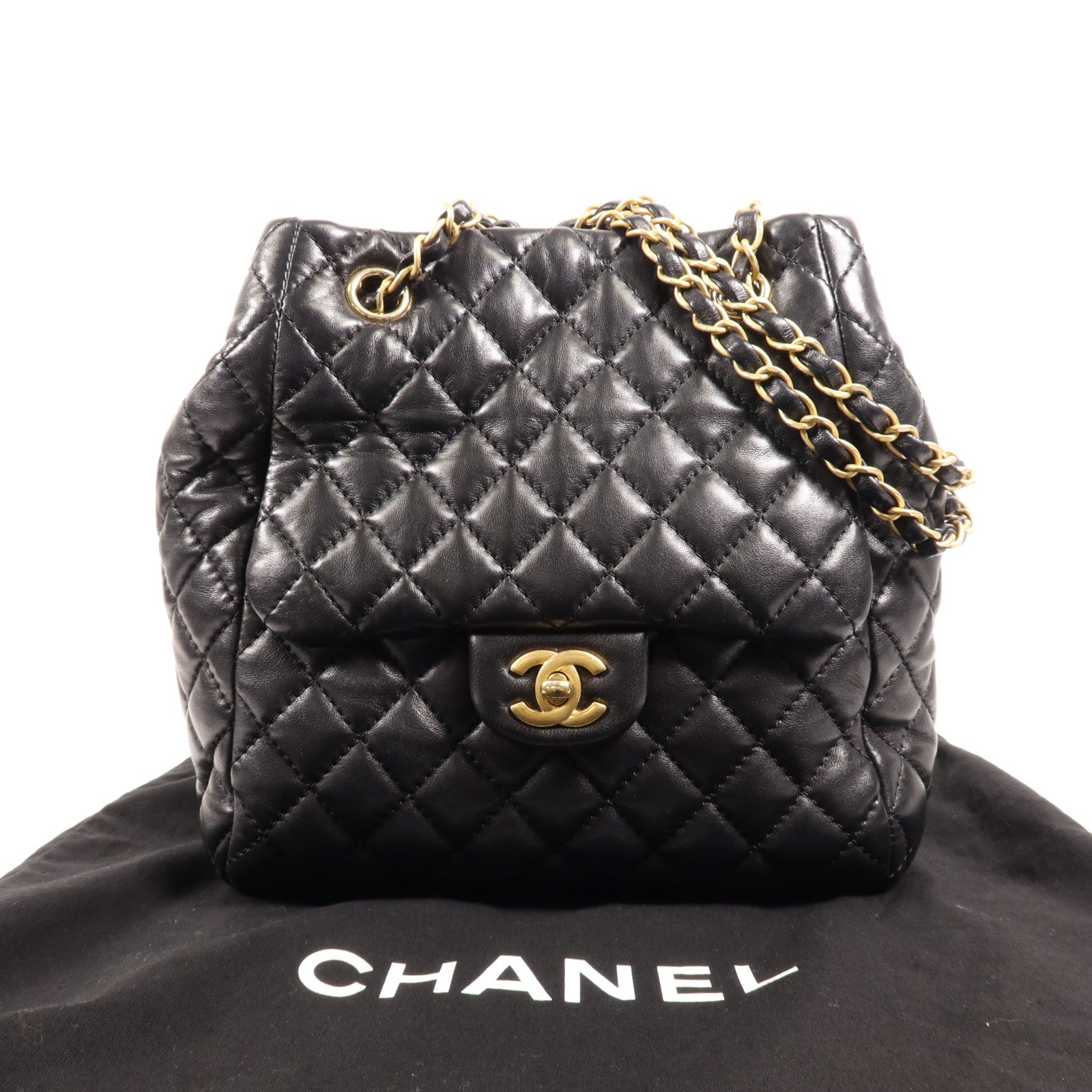 CHANEL 羊皮皮革Chain Shoulder金扣鏈帶肩背袋