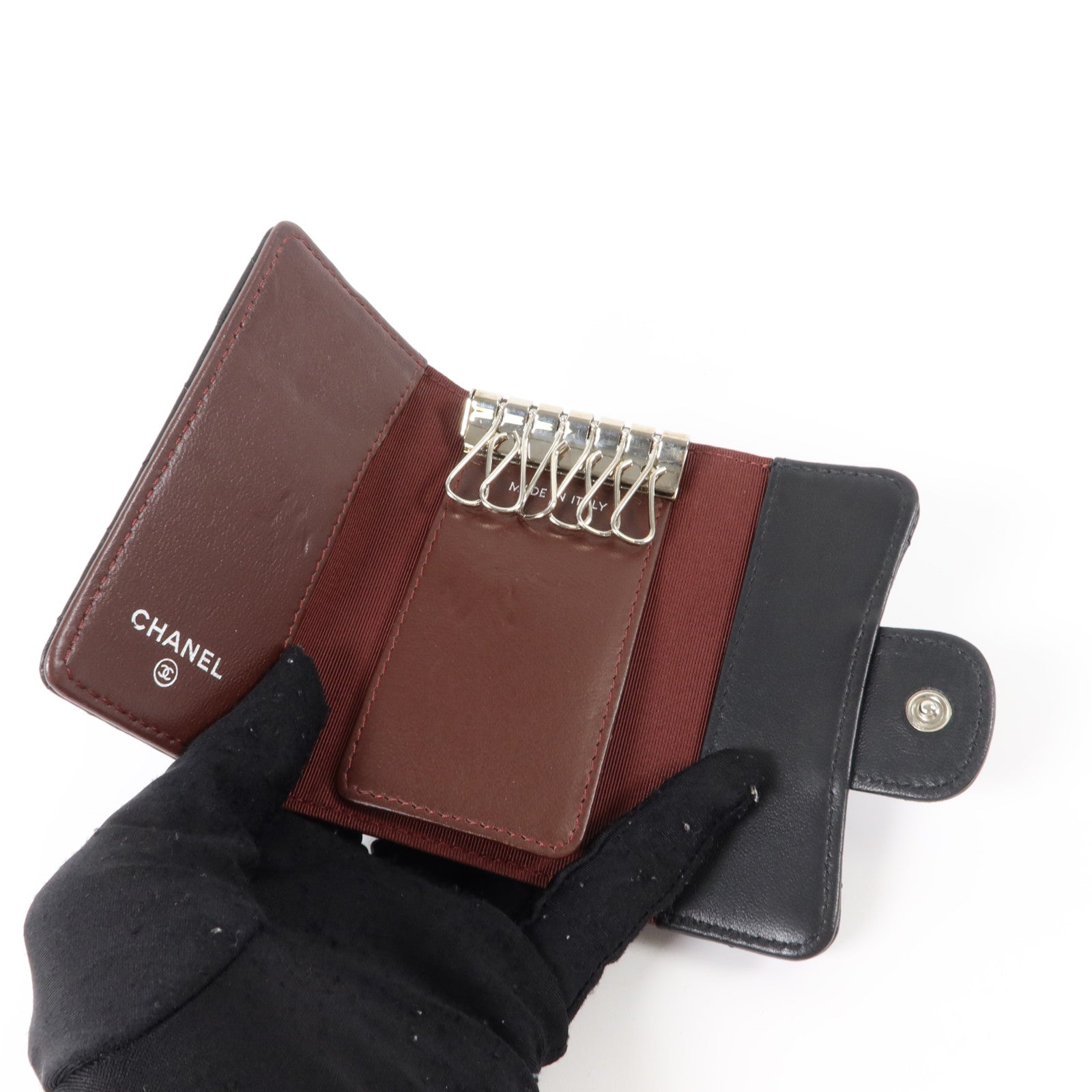 CHANEL 羊皮皮革Key Case銀扣鎖匙包