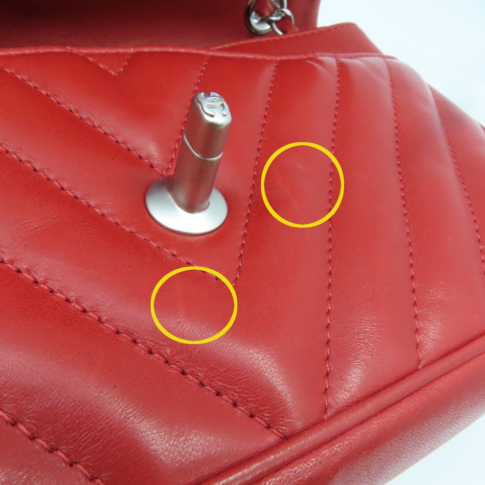 CHANEL twill cowhide leather Chain Shoulder silver buckle shoulder bag red