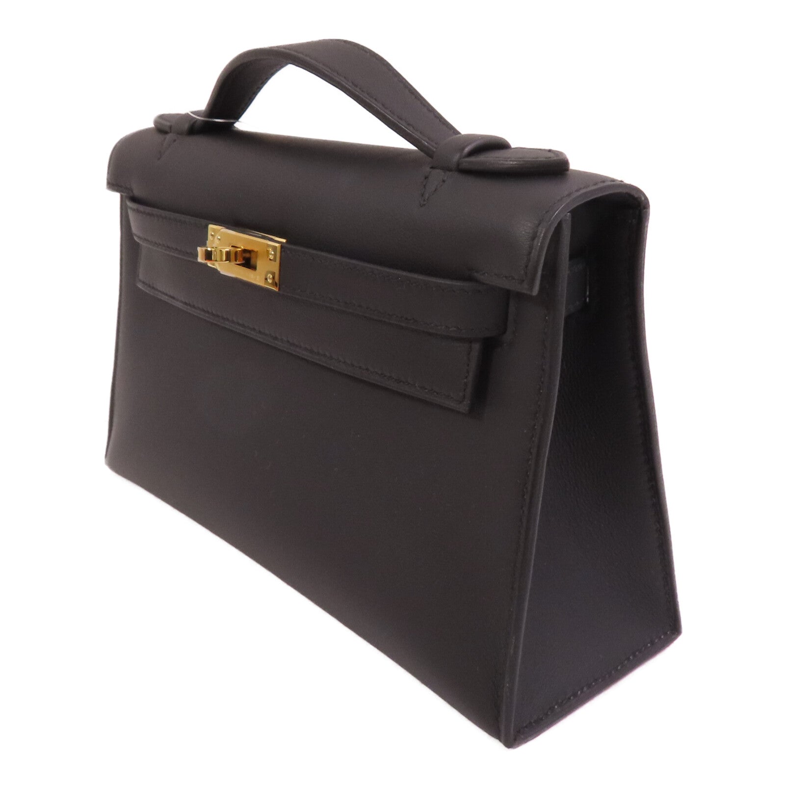 HERMES 【激減優惠】Swift皮革Kelly Pochette金扣手挽袋Noir