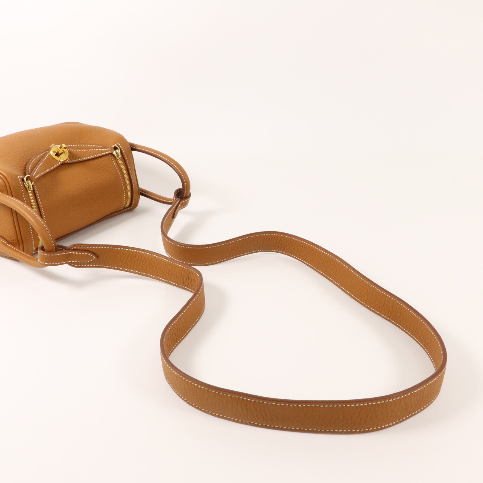 HERMES Clemence皮革Mini Lindy金扣手挽肩背兩用袋Gold