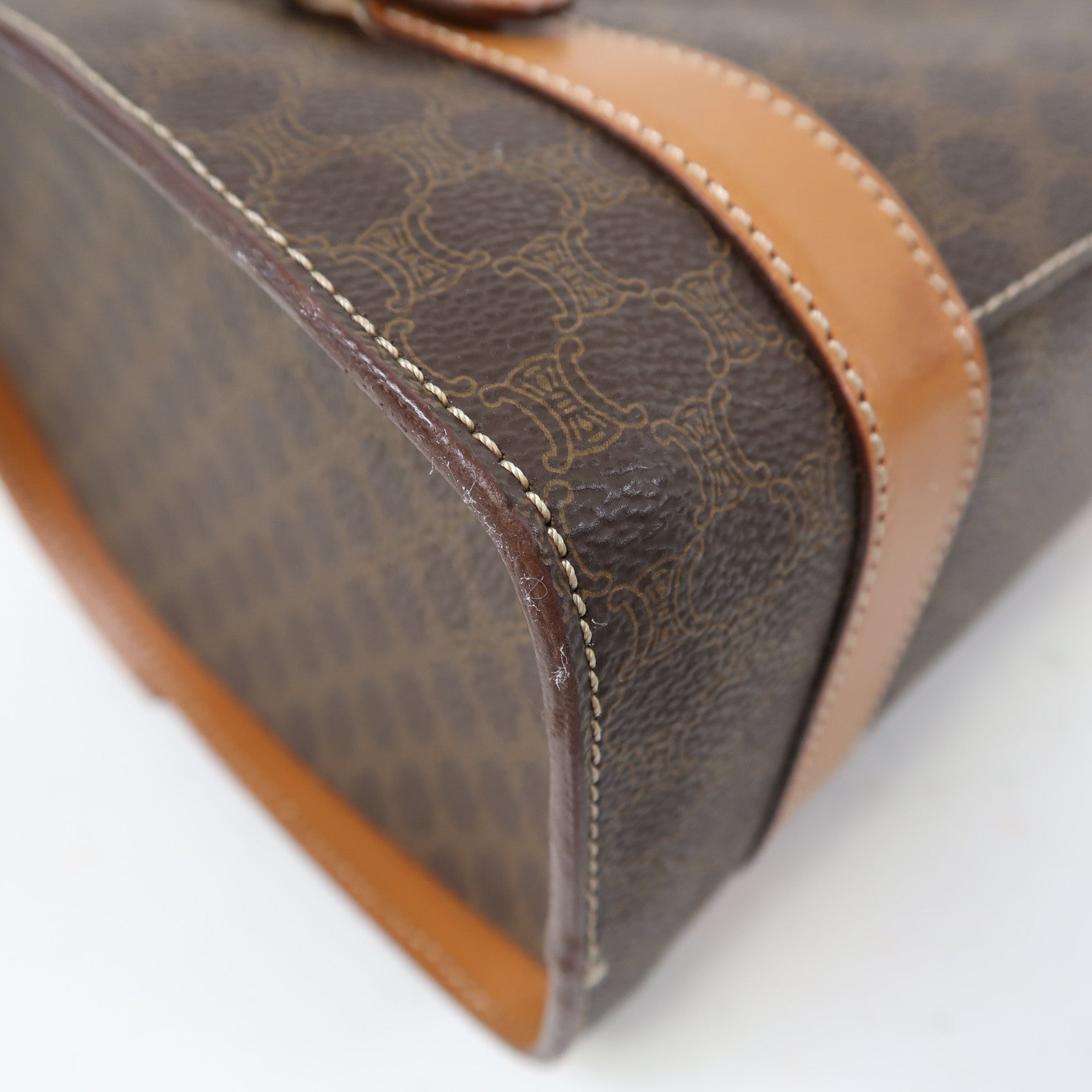 CELINE 塗層帆布Macadam肩背袋金扣啡色