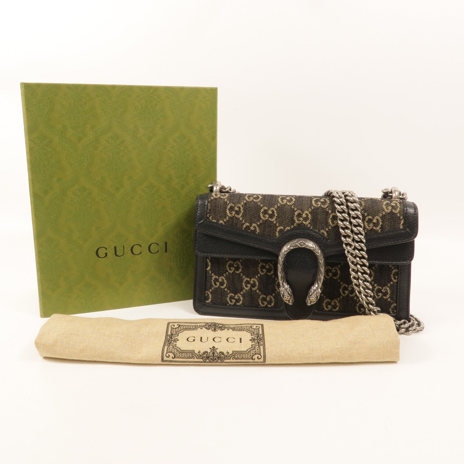 GUCCI 牛仔布Dionysus Medium鏈帶肩背袋