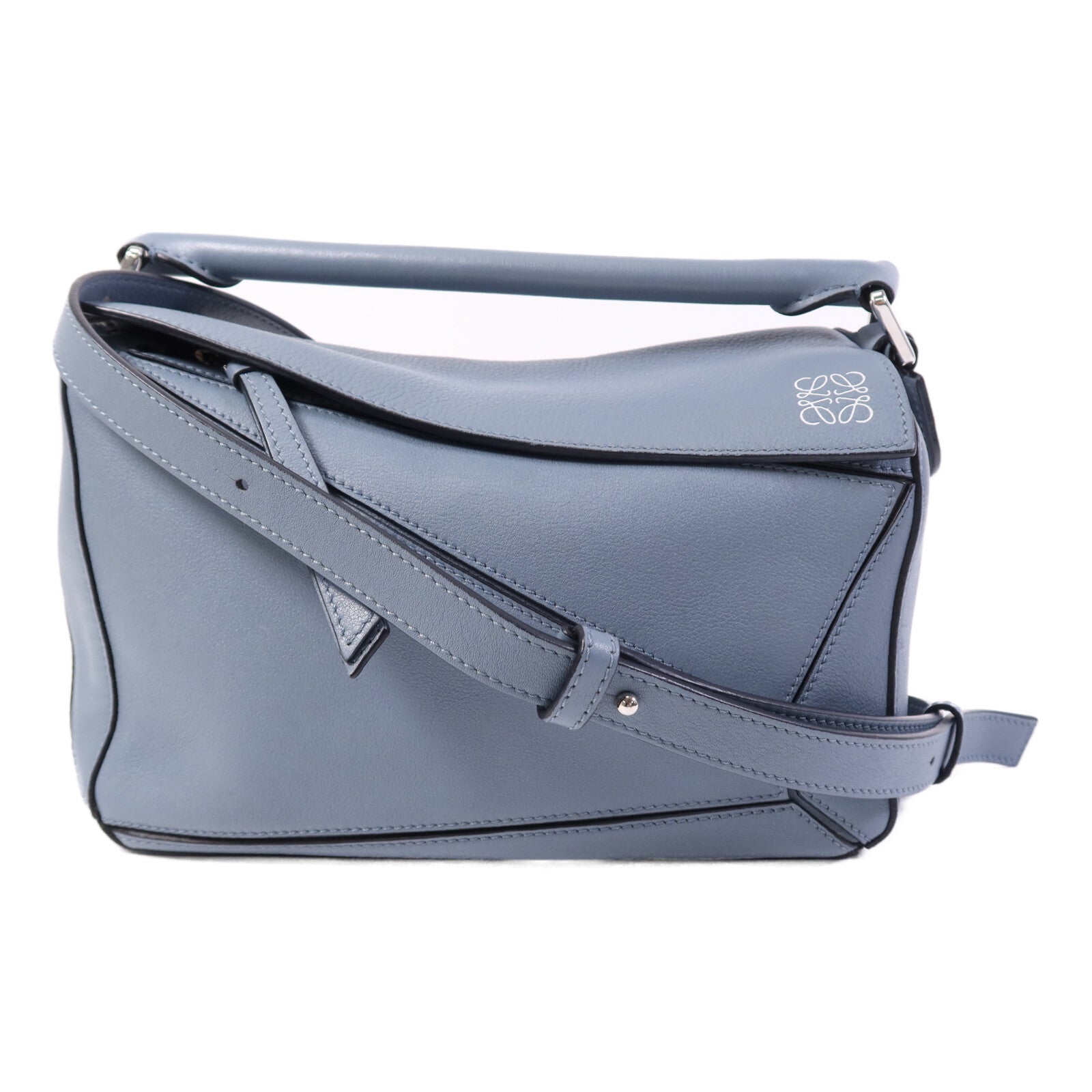 LOEWE 牛皮皮革Puzzzle Small銀扣手挽肩背兩用袋