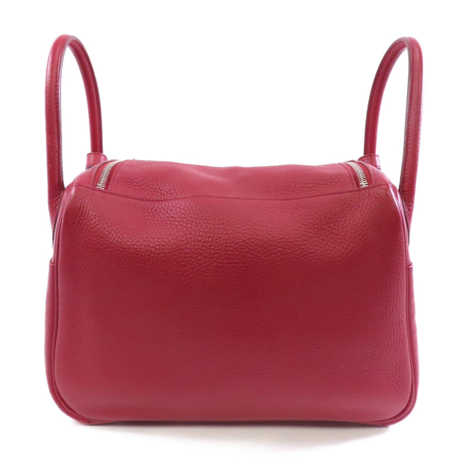 HERMES Clemence皮革Lindy 30銀扣手挽肩背兩用袋紅色/Rouge casaque