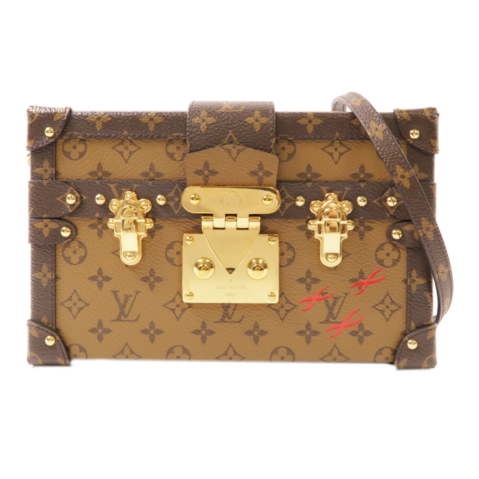 LOUIS VUITTON Monogram Reverse Petite Malle金扣肩背袋