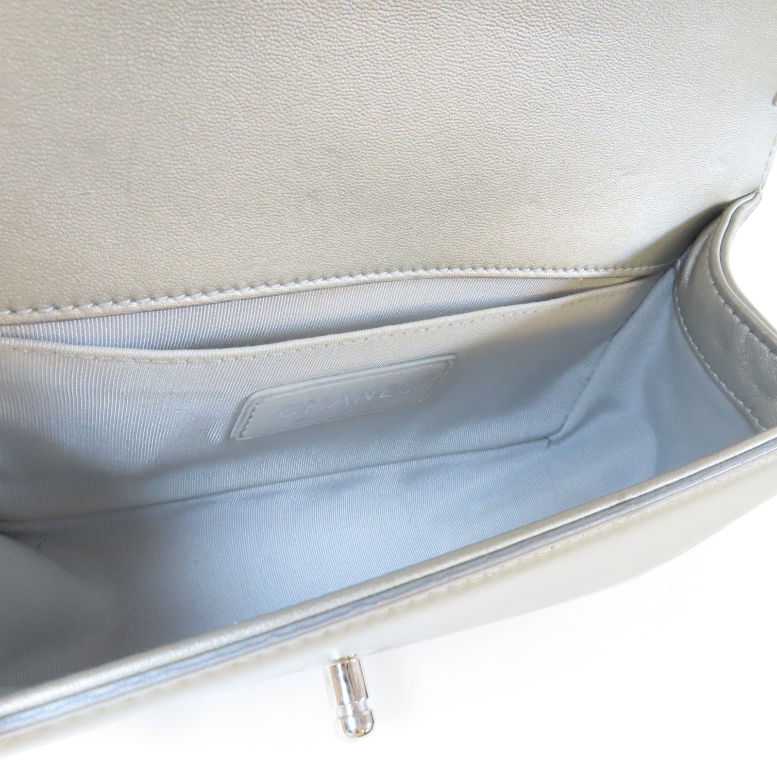 CHANEL 【激減優惠】菱格PVC/皮革Water Boy Flap Bag銀扣鏈帶肩背袋藍色/灰色