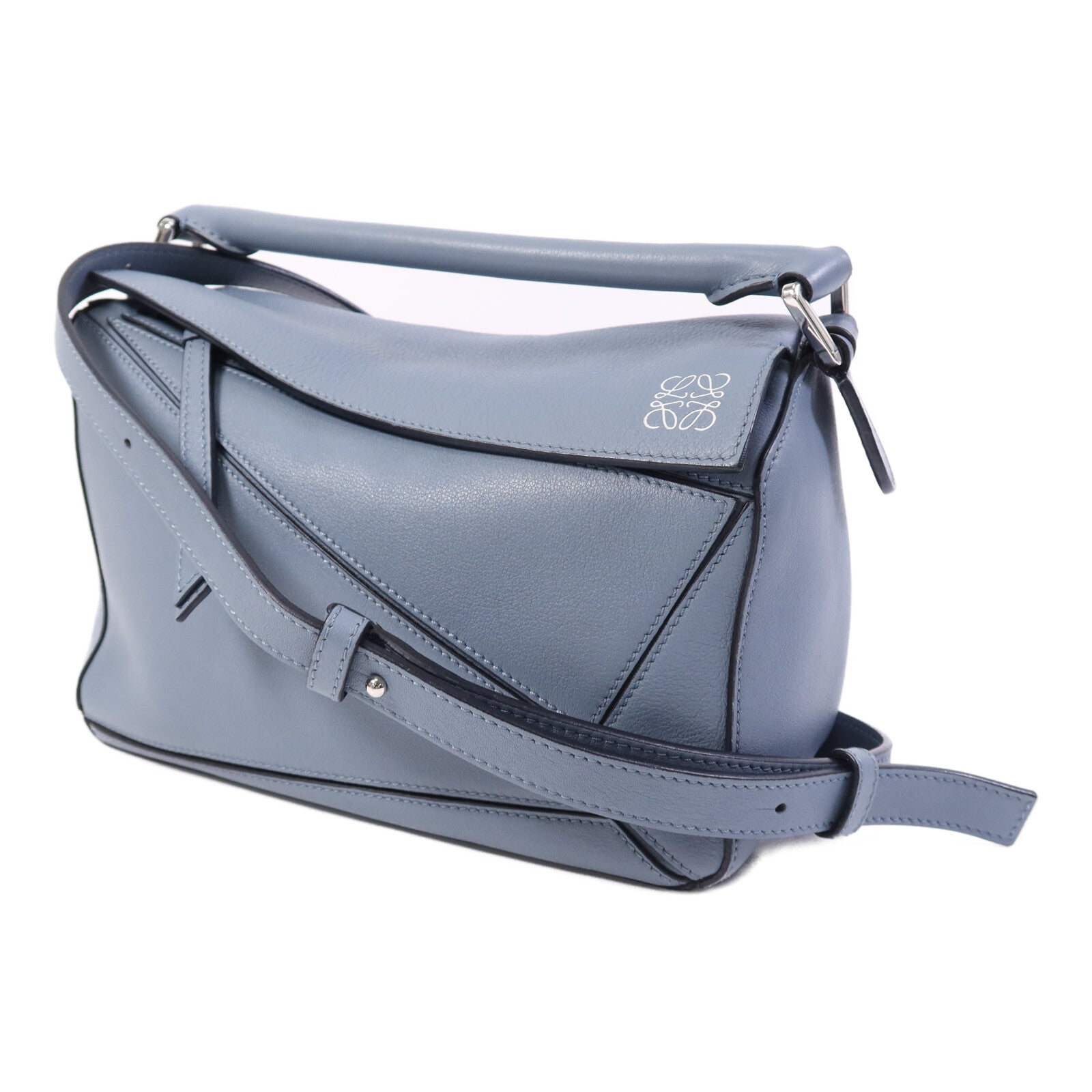 LOEWE 牛皮皮革Puzzzle Small銀扣手挽肩背兩用袋