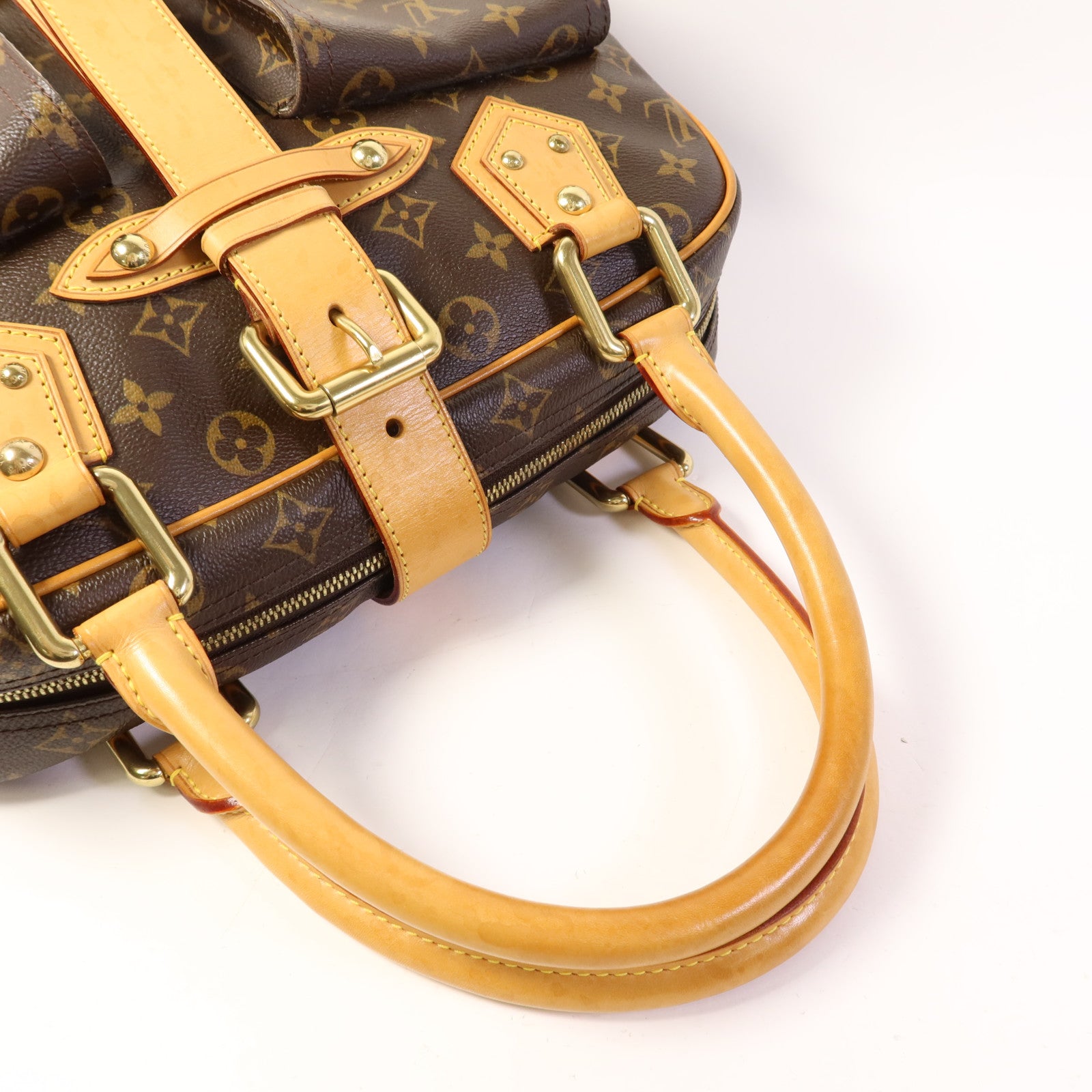 LOUIS VUITTON Monogram Manhattan GM金扣手挽袋棕色