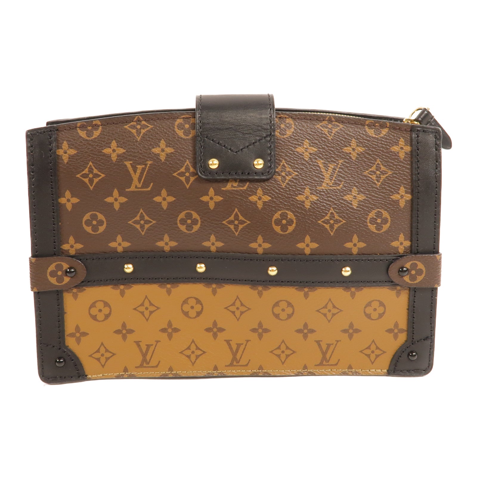 LOUIS VUITTON Monogram Reverse Trunk Clutch金扣肩背袋棕色