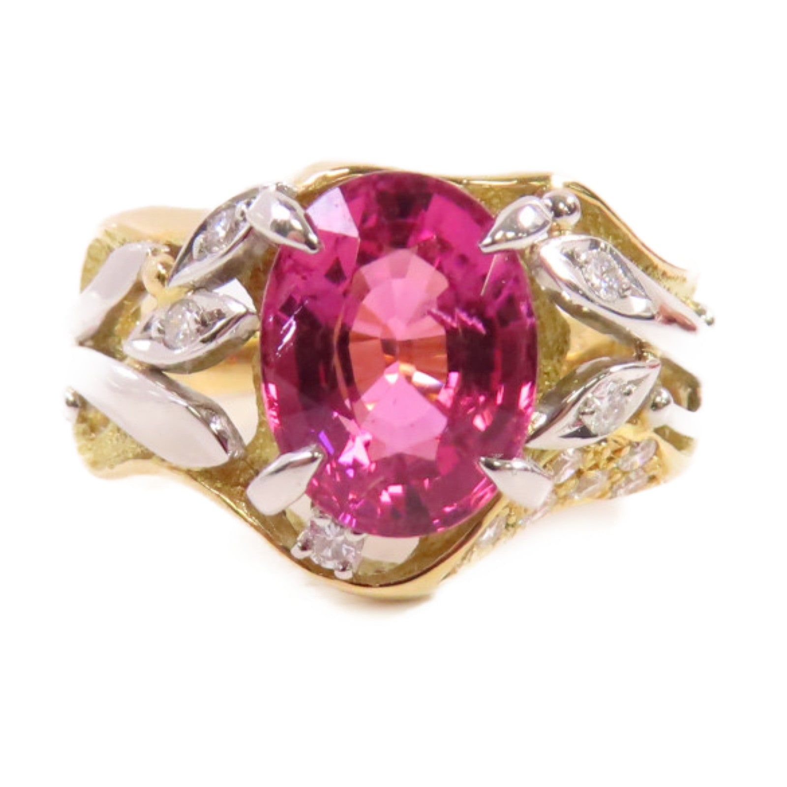 JEWELRY 【激減優惠】18K黃金/PT900鉑金/2.65ct碧壐/0.16ct鑽石戒指Tourmaline Diamond RingUS#6.25
