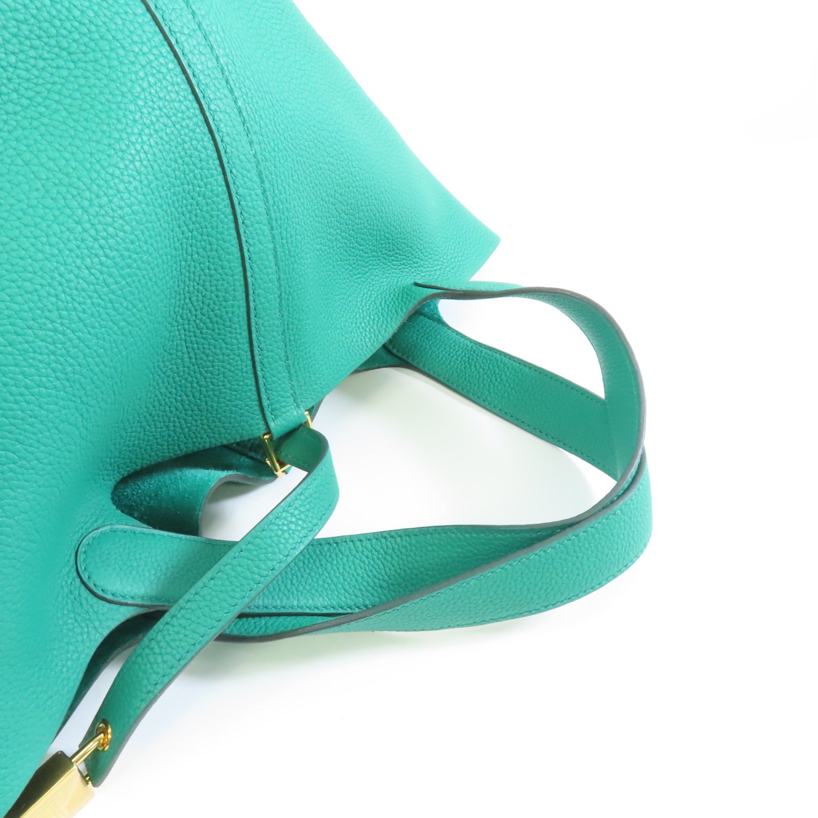 HERMES Clemence皮革Picotin MM金扣手挽袋Vert jade/綠色
