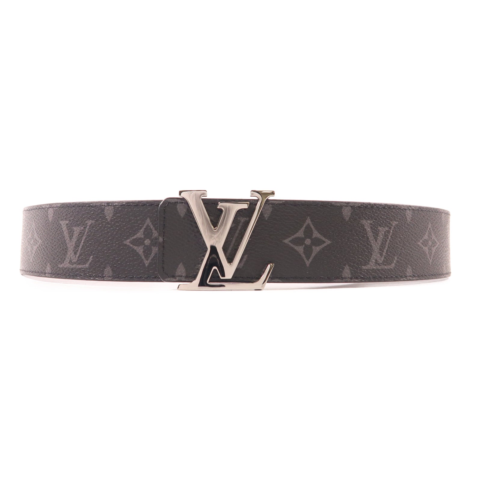 LOUIS VUITTON Monogram Eclipse Initiales Belt銀扣腰帶